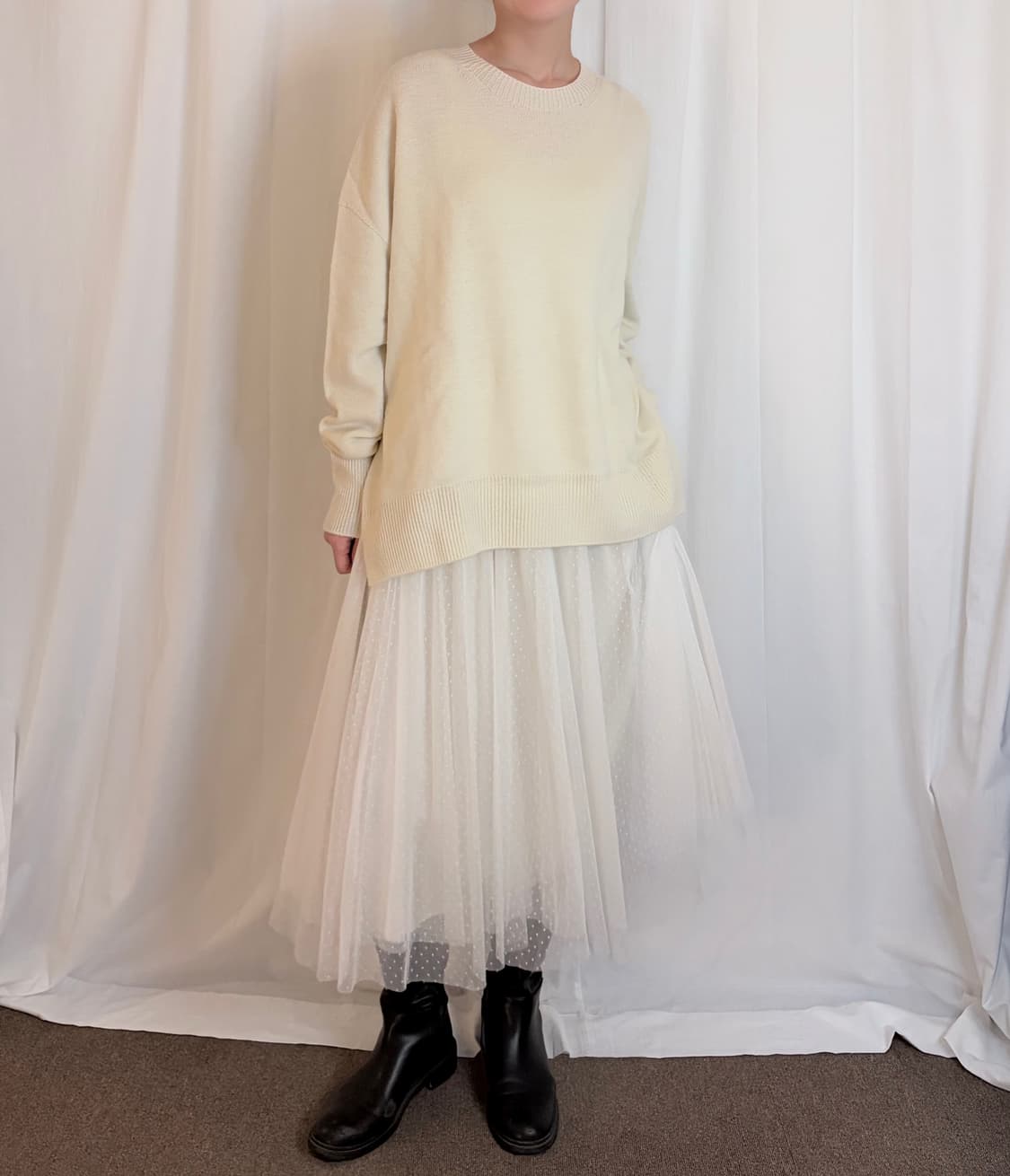 Dot Sheer Long Skirt – Ivory 상품이미지2