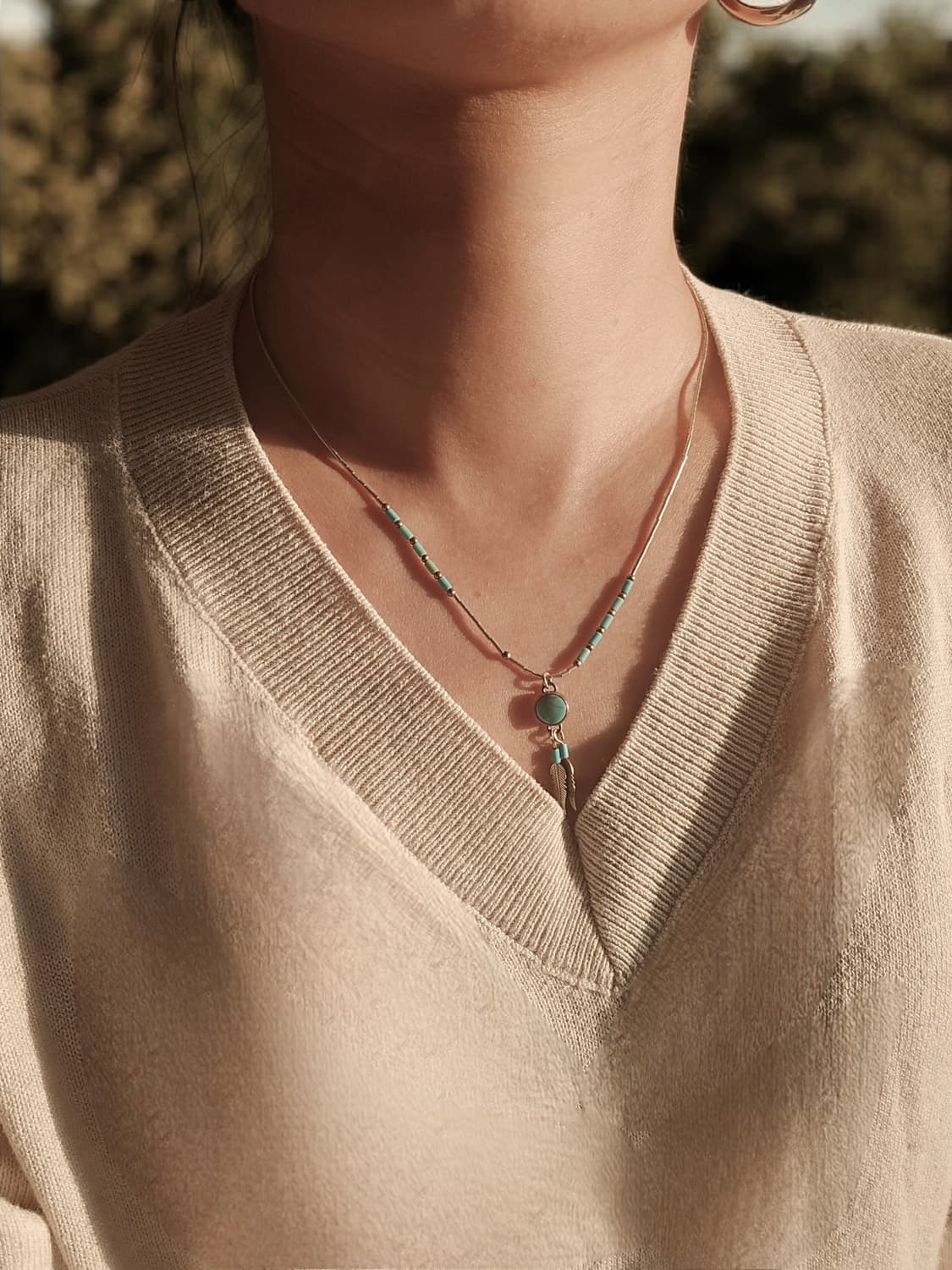 🇺🇸네이티브 아메리칸 실버 터키석 깃털 목걸이 상품이미지2