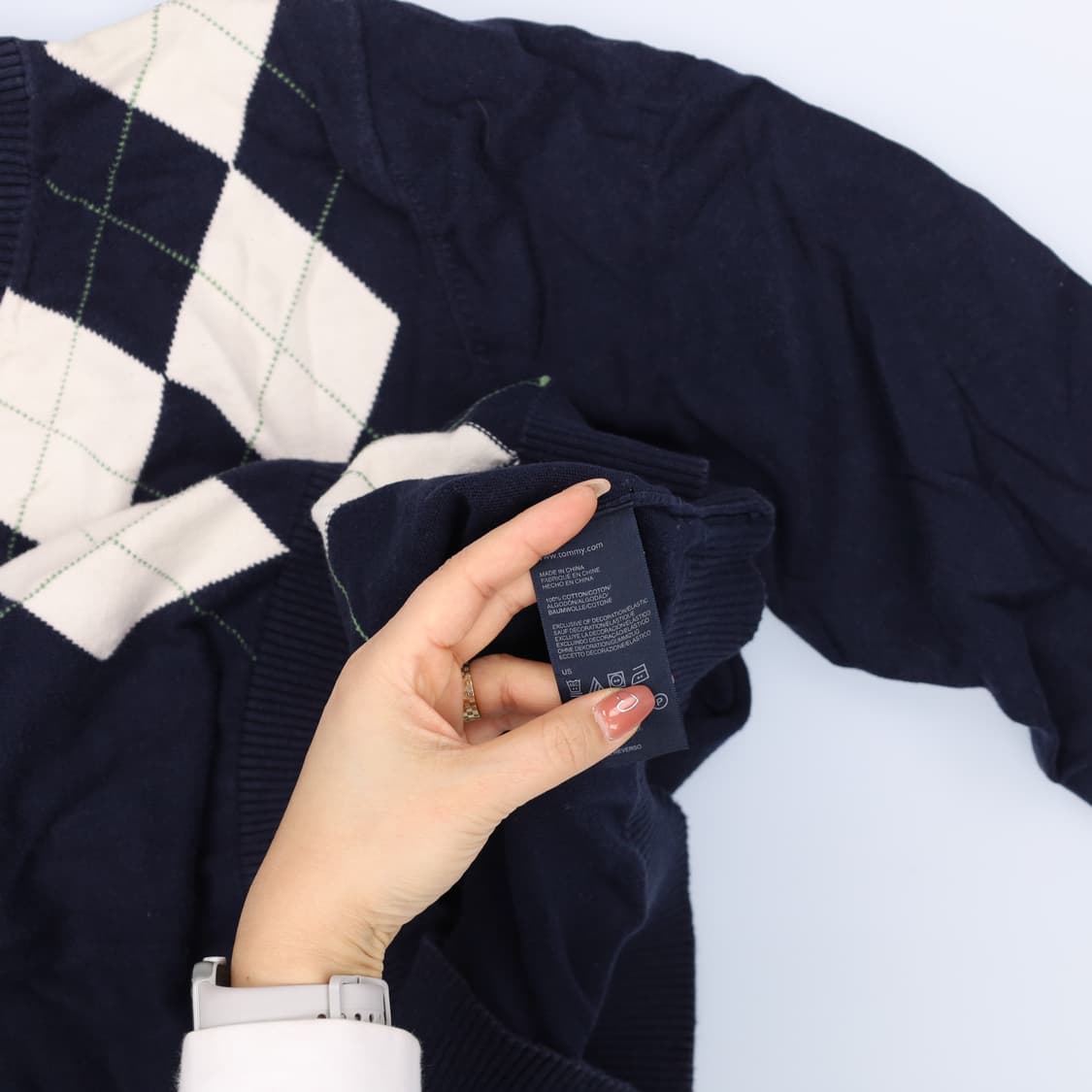 [L] 타미힐피거 아가일 브이넥 코튼 니트 0108J 상품이미지5