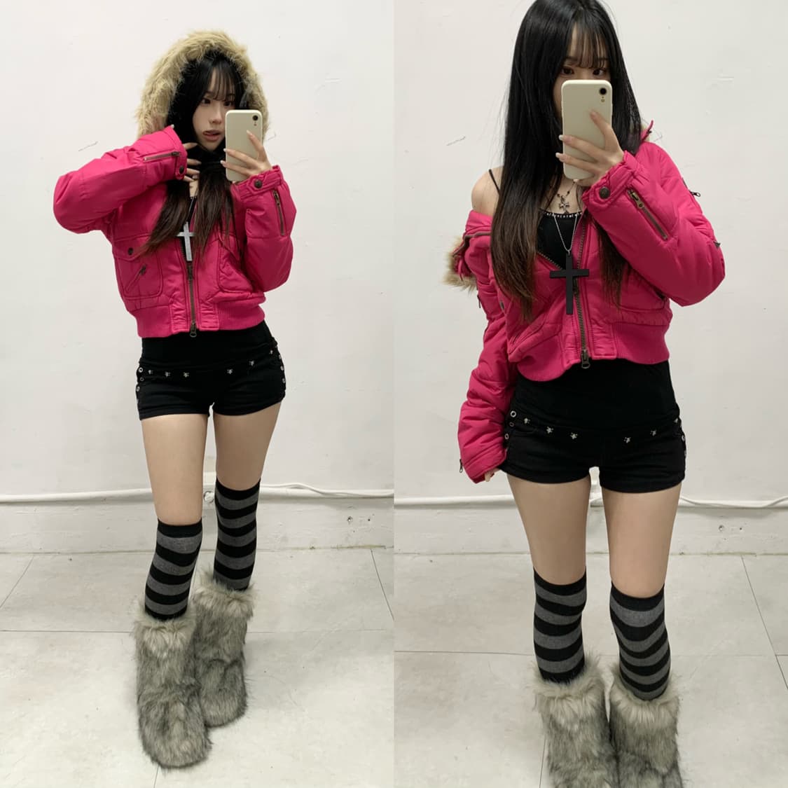 [T.T.U] 갸루 y2k 울프죠 핑크 숏 패딩 자켓 상품이미지1