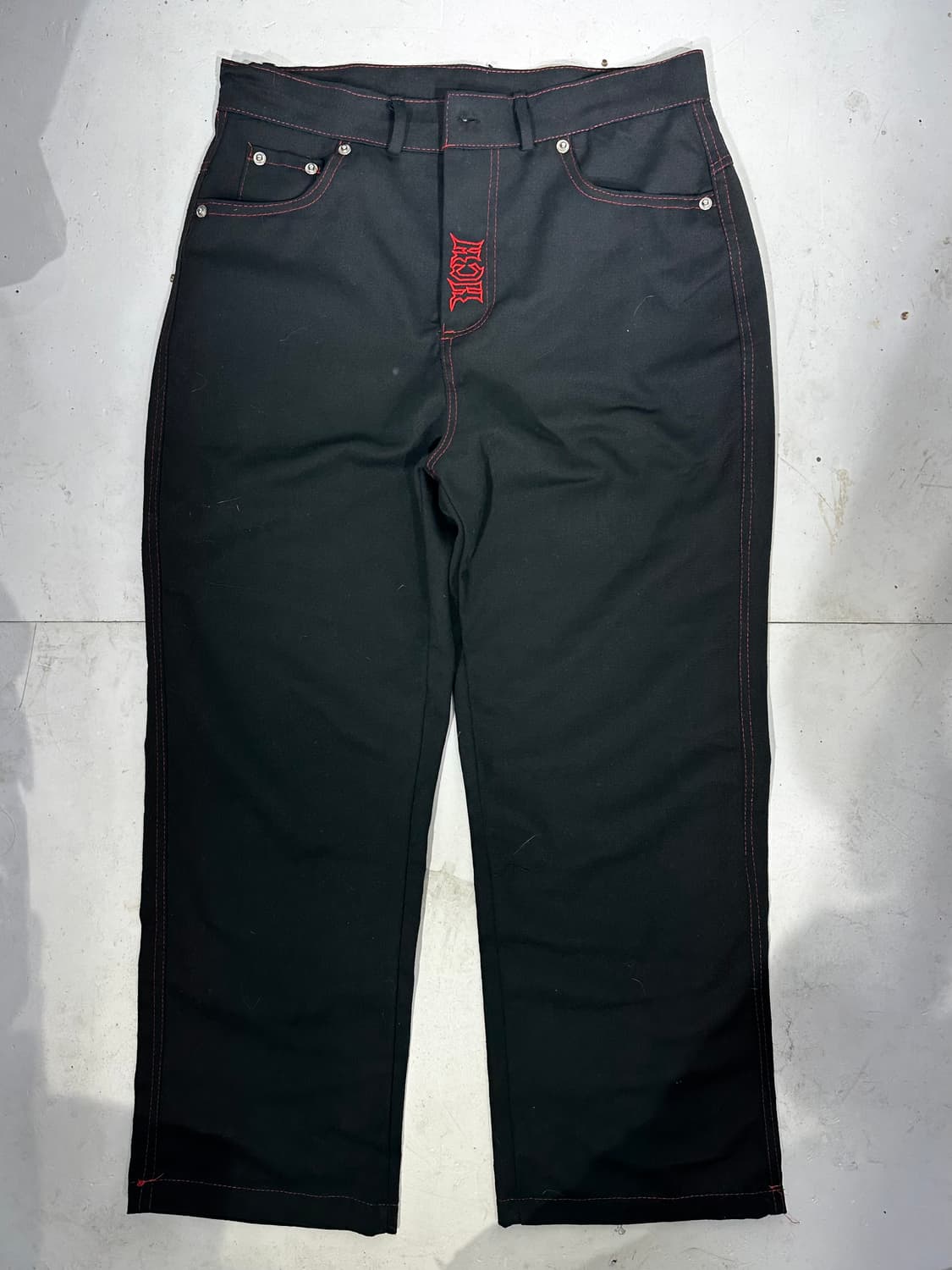 일본 빈티지 블랙 레드 자수 힙합 와이드 팬츠 바지 XL 상품이미지4