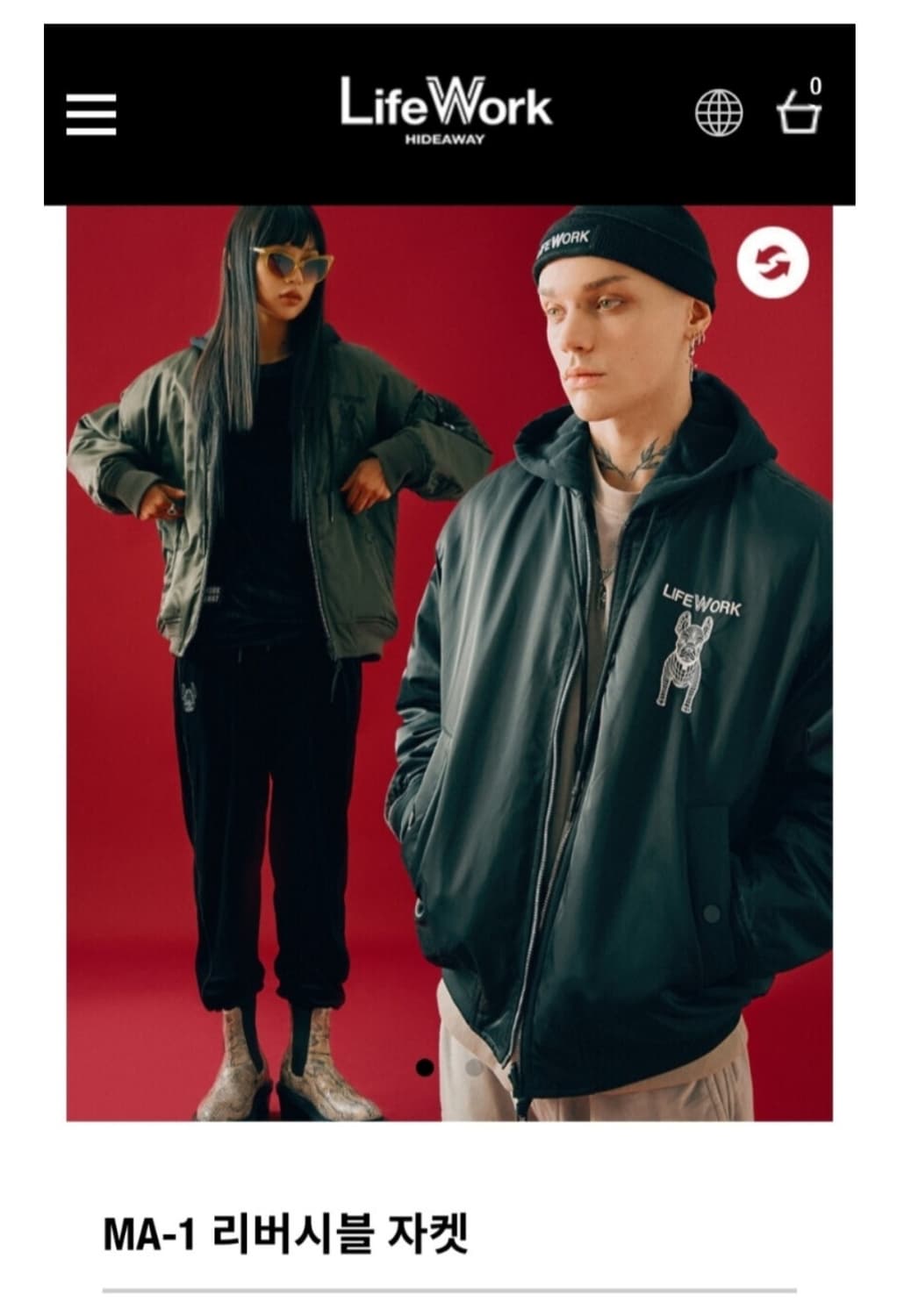 라이프워크 후드 MA-1 리버시블 패딩 항공점퍼(M)새상품 상품이미지1