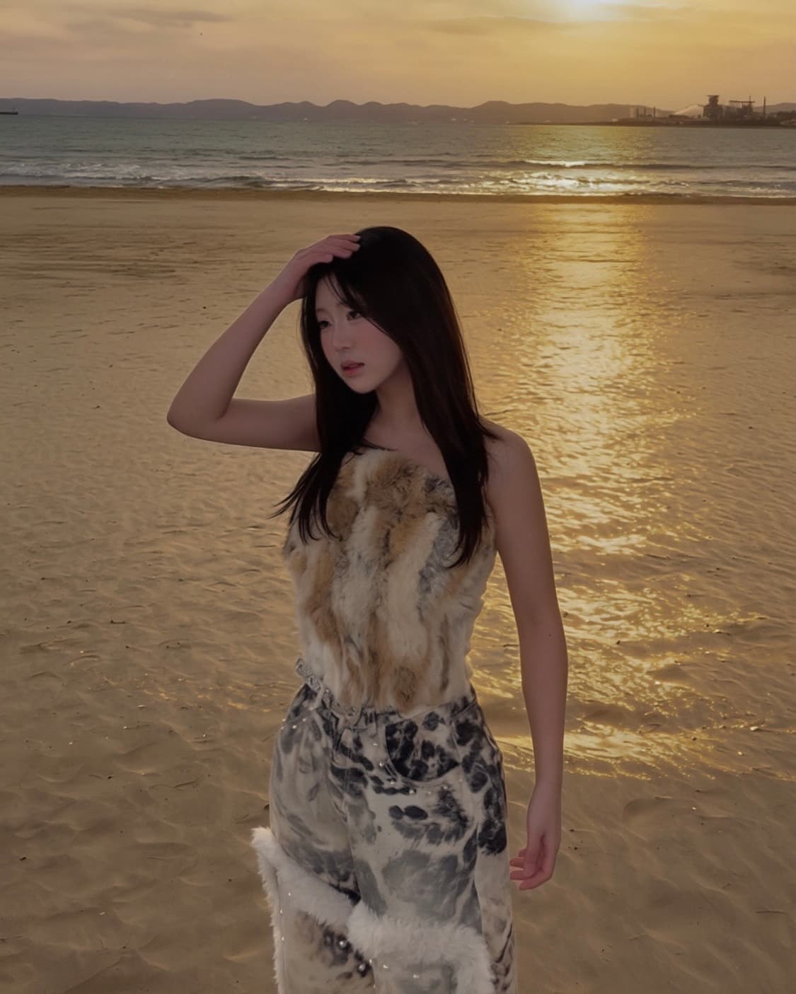 퍼 탑 +퍼 청바지 세트 상품이미지1