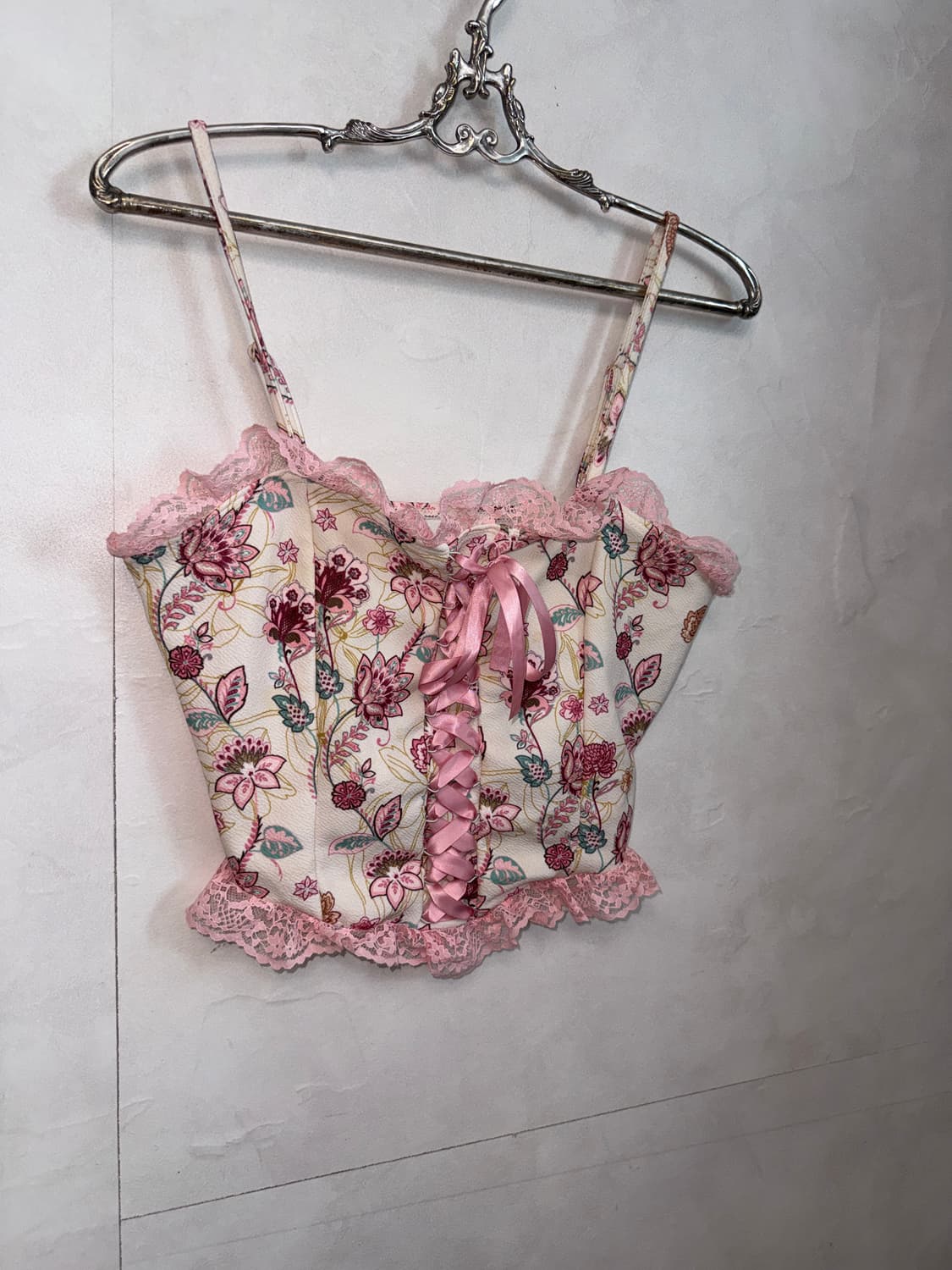 Pink oriental floral laceup sleeveless  상품이미지5