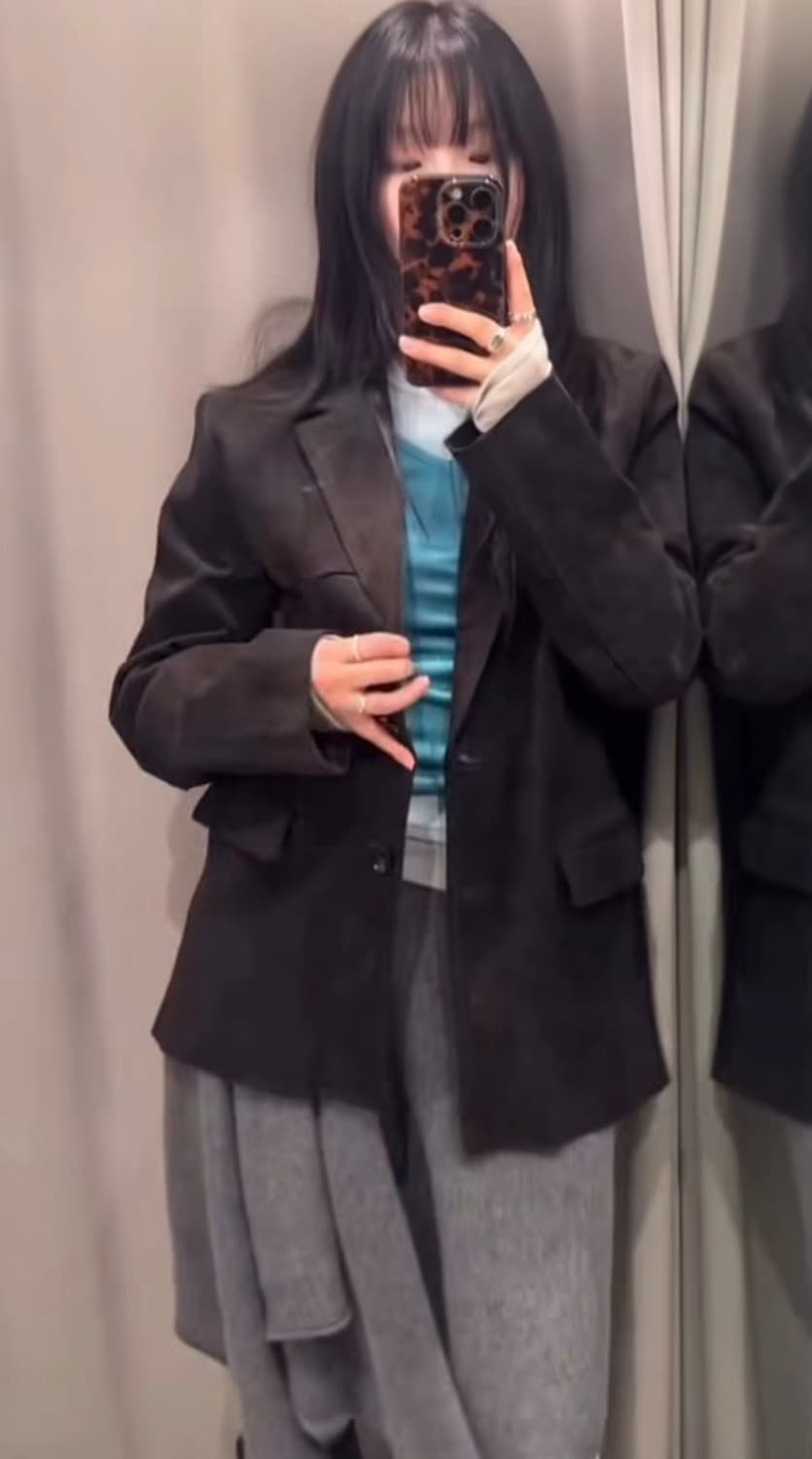 100% 스웨이드 가죽 포켓 블레이저 S 상품이미지1