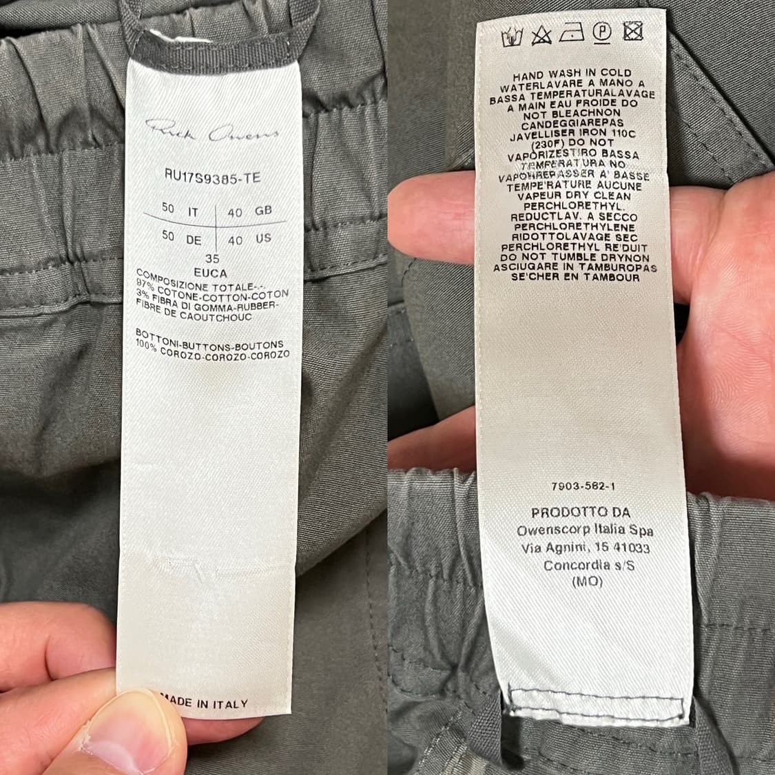 릭오웬스 17SS "WALRUS" 드로우스트링 크롭 카고 팬츠 EUCA 상품이미지7