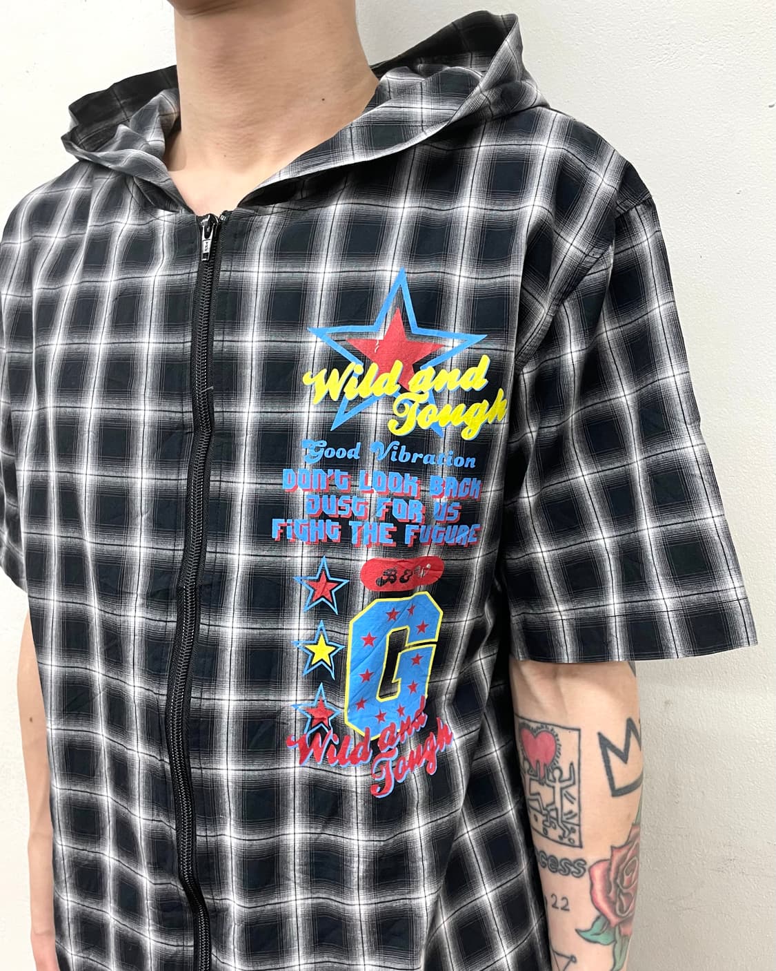 Retro Star Checkered Hoodie T-Shirt  상품이미지3