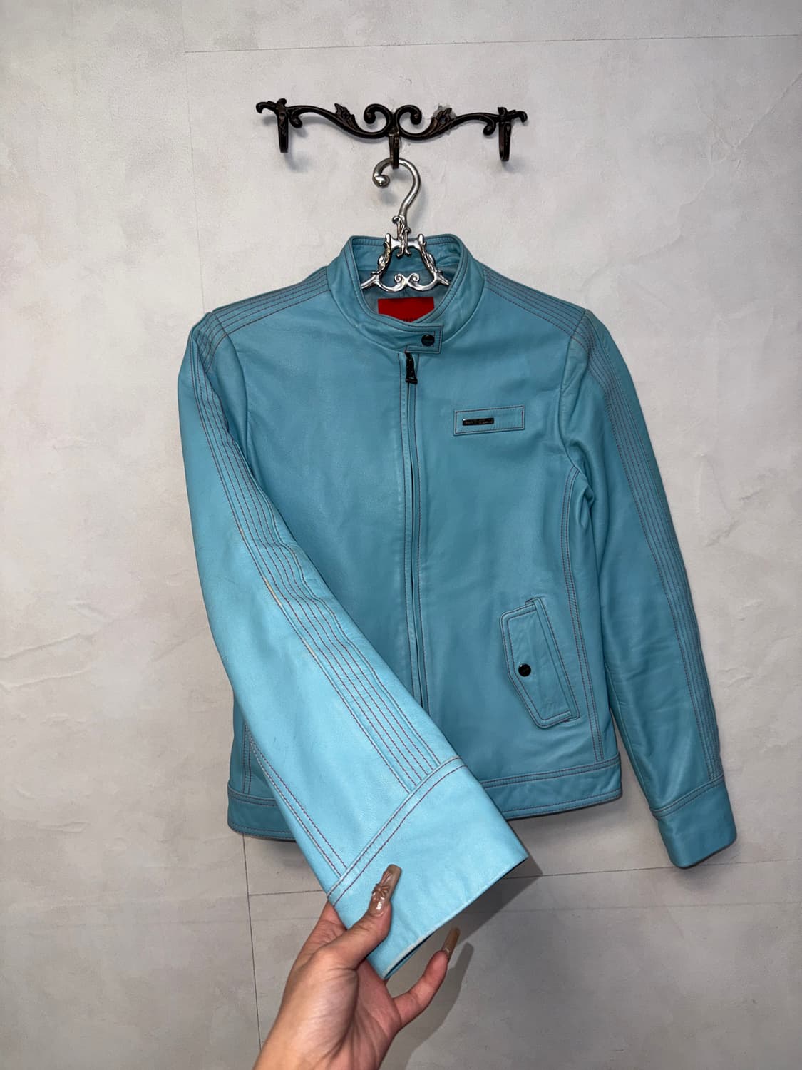 Sky blue lamb skin stitch jacket  상품이미지2