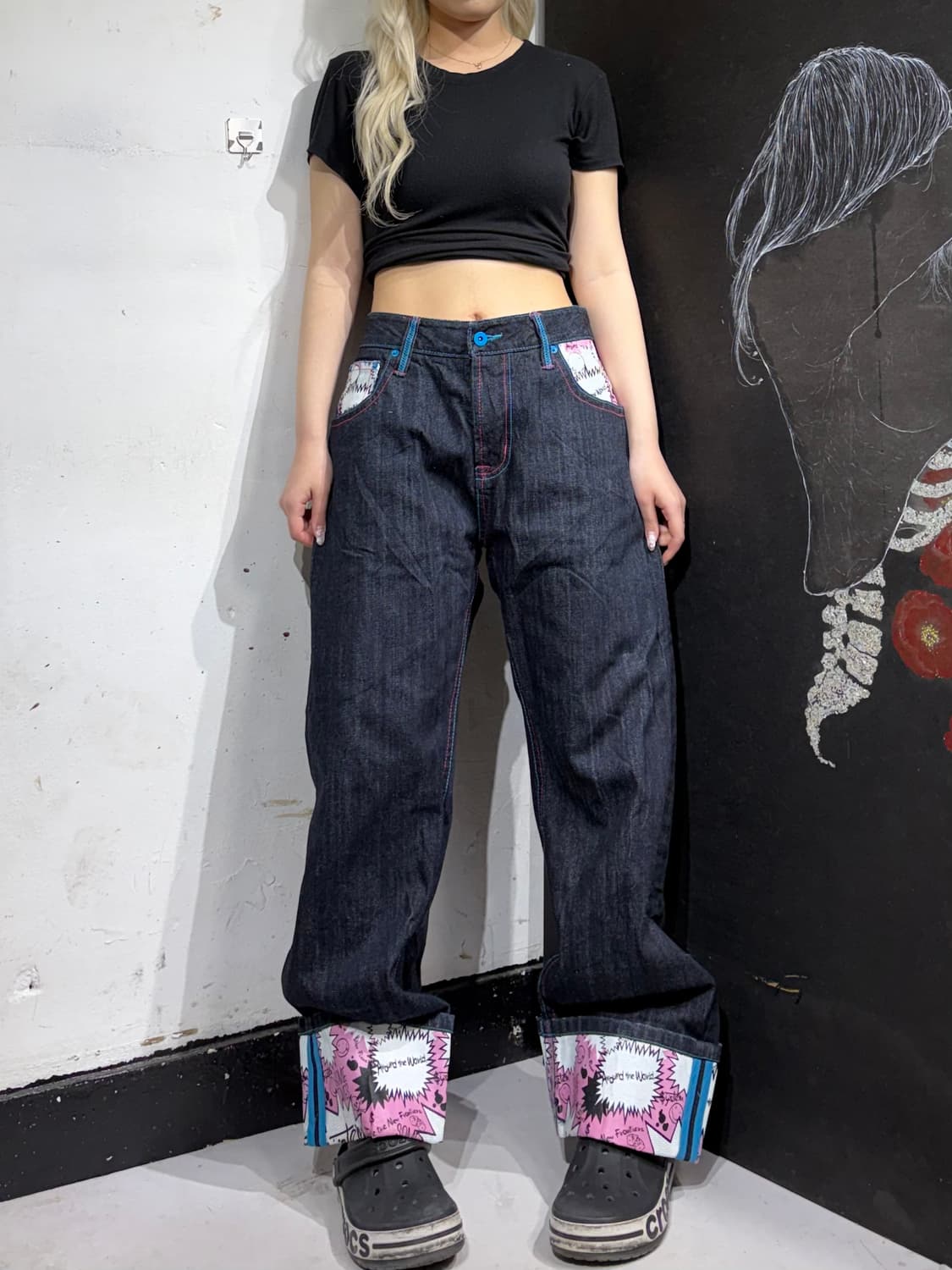 90s JPN 일본 빈티지 락 펑크 프린팅 와이드 데님 팬츠 청바지 상품이미지6