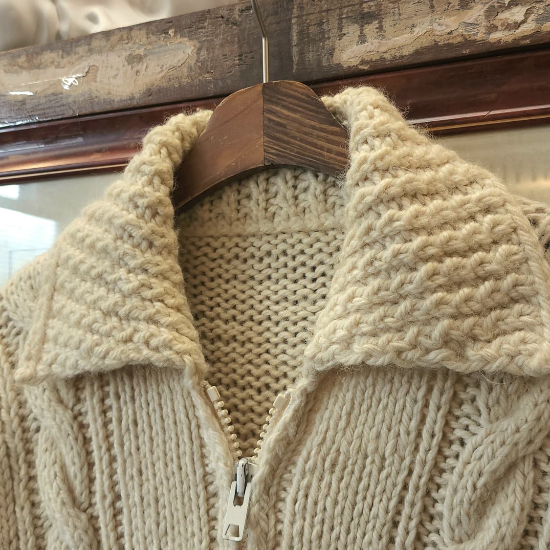 90s 프렌치 핸드메이드 울 가디건 코위찬 헤비울 스웨터 집업 가디건 상품이미지5