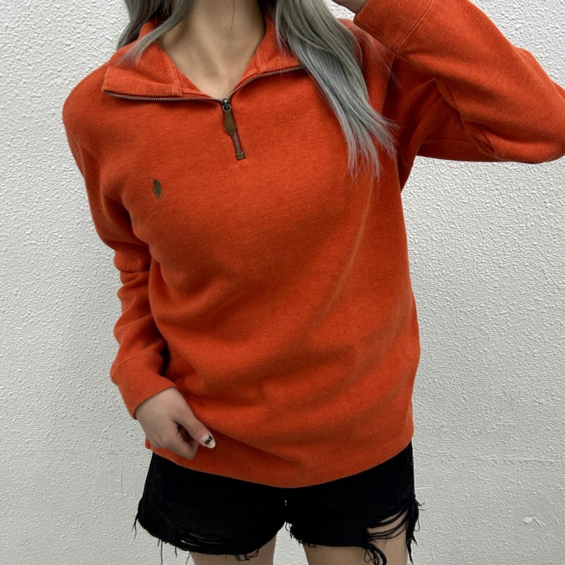 폴로 랄프로렌 카키포니 오렌지 반집업 니트 M 상품이미지1