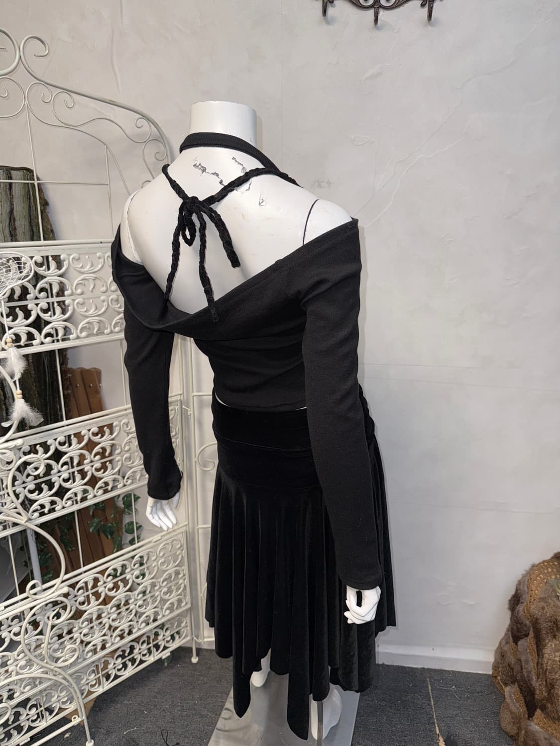 Black oriental floral lace halter knit 상품이미지4