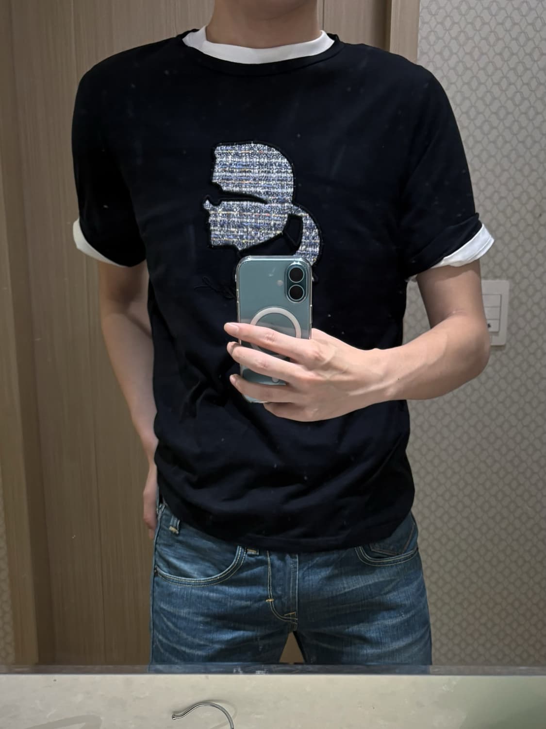 [66/M] 칼 라거펠트 트위드 로고 와펜 반팔 상품이미지2