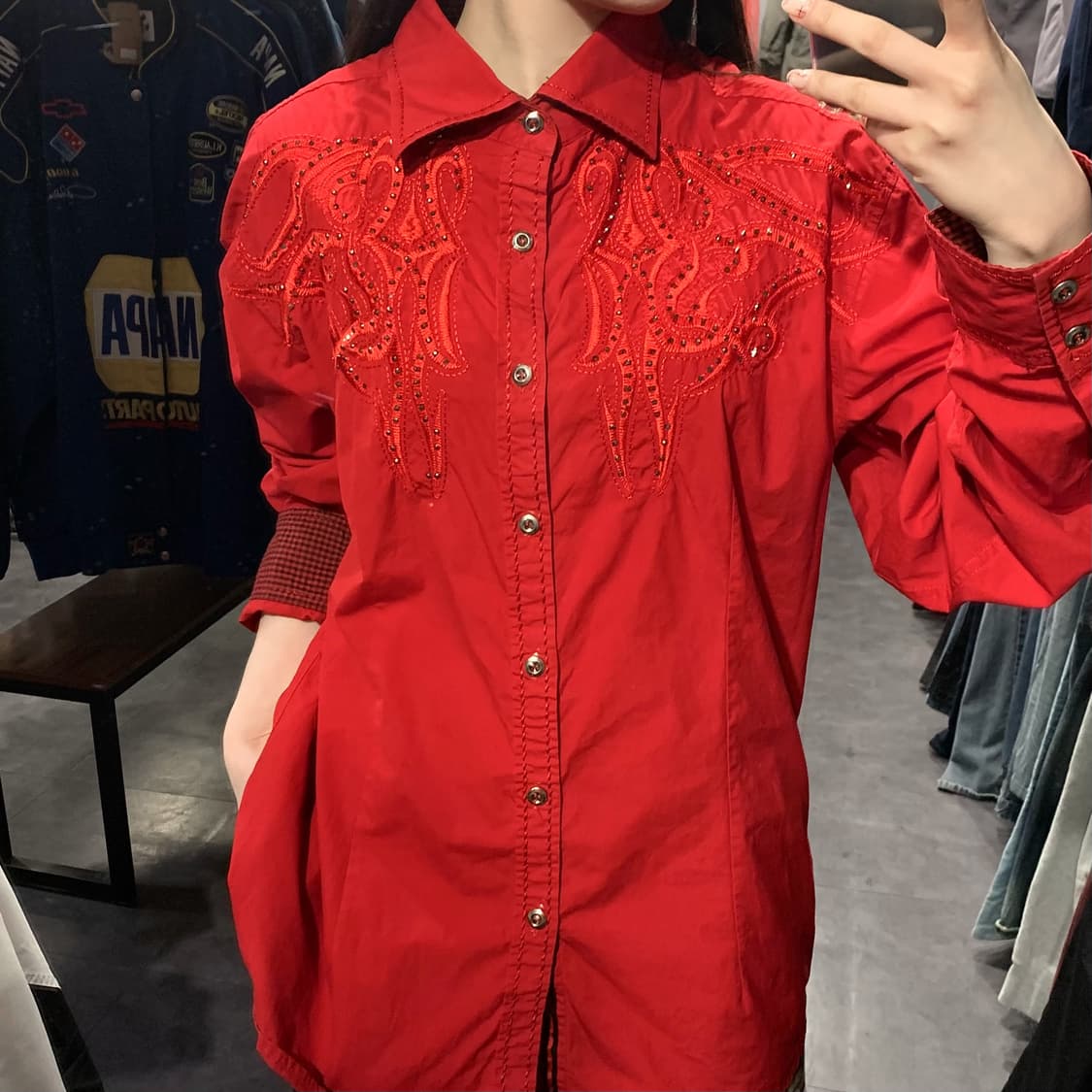 [IM] HouseofGods 하우스오브갓 스터드 자수 웨스턴 셔츠 레드 상품이미지2