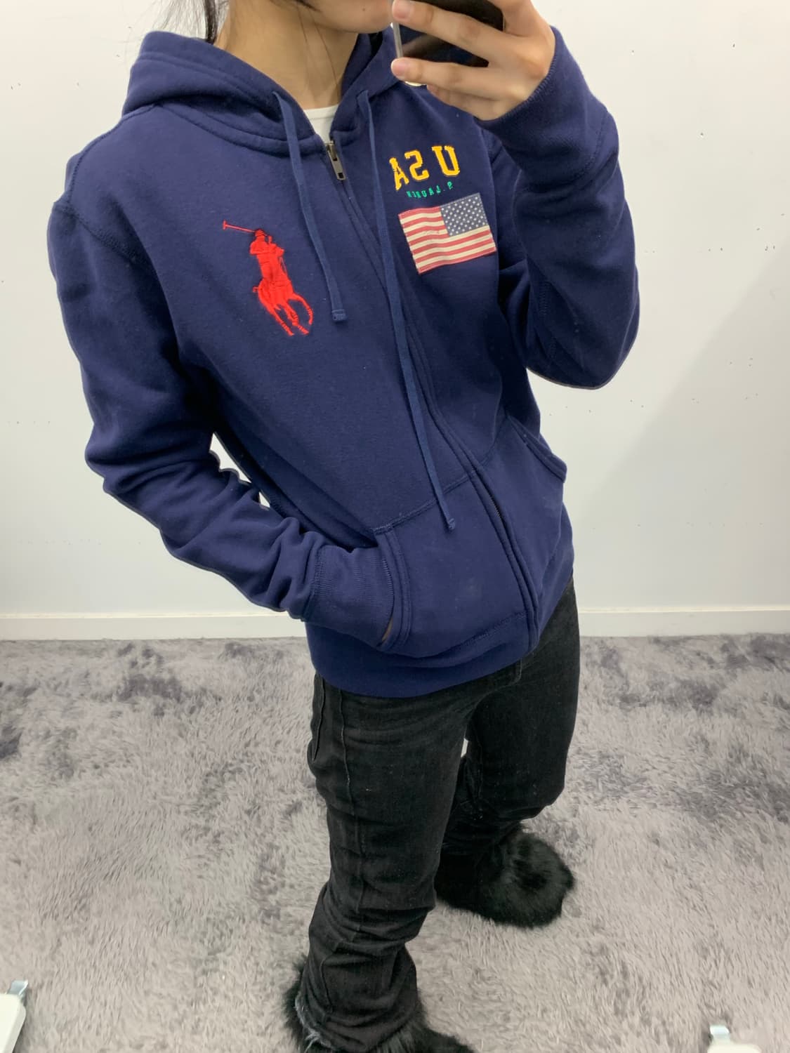 폴로 랄프로렌 빅포니 성조기 후드집업 네이비 상품이미지1
