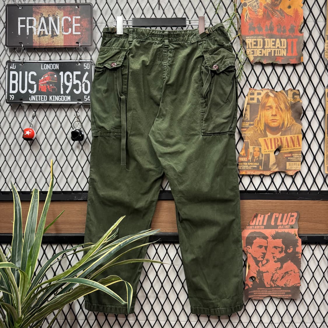JPN VINTAGE 밀리터리 카고 팬츠 사이드 빅포켓 포인트 그린 상품이미지2