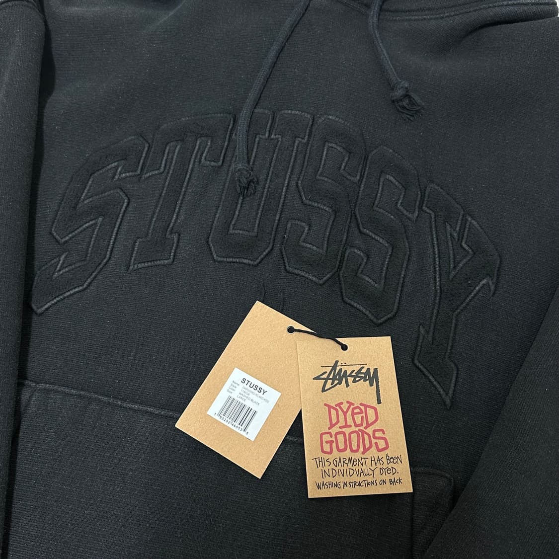 [L] 스투시 자수 릴렉스드 후드 워시드 블랙 상품이미지4