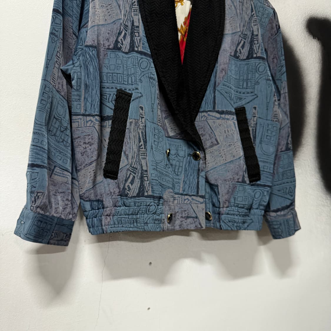 VTG 빈티지 에스닉 바로크 풀 패턴 퀼팅 더블 버튼 블루종 자켓 상품이미지4