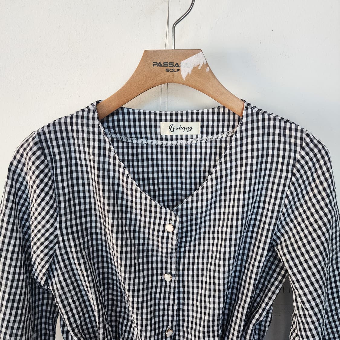 깅엄체크 허리끈 블라우스 상품이미지2