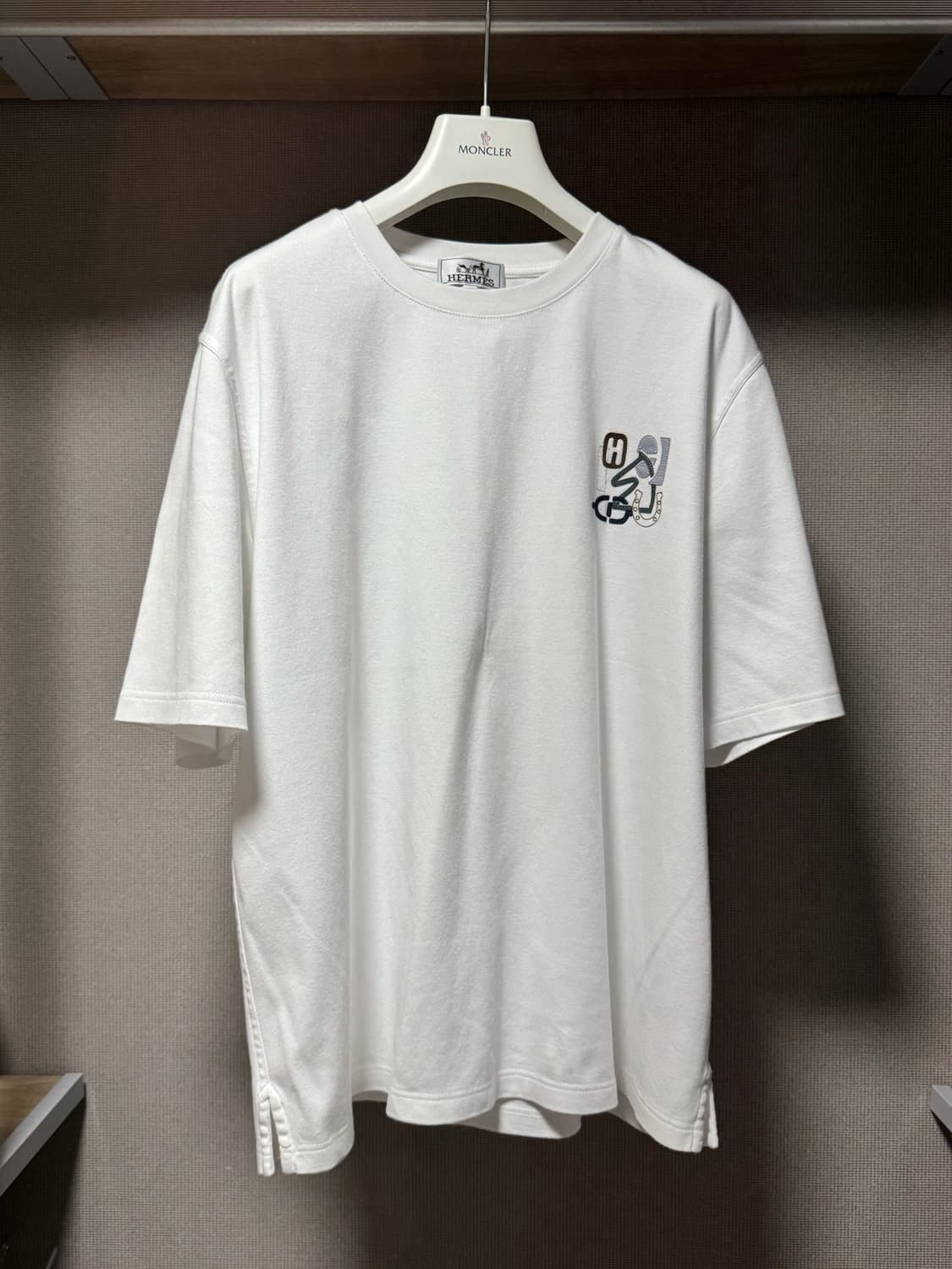 에르메스 H 퍼즐 램스킨 디테일 코튼 크루넥 티셔츠 화이트 L 상품이미지1