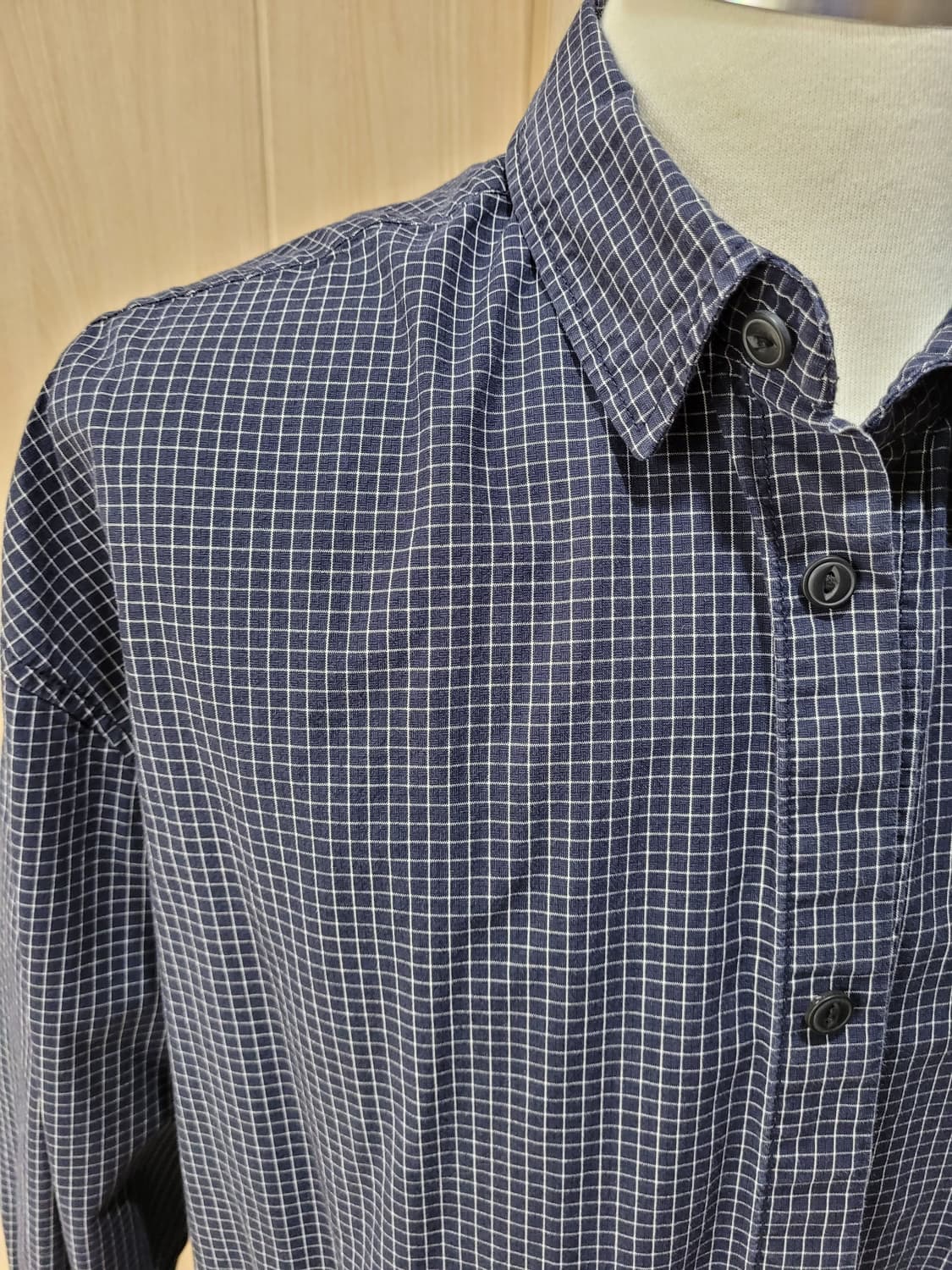 후아유 WHO.A.U 남자 오버핏 체크 셔츠 120 네이비 상품이미지3