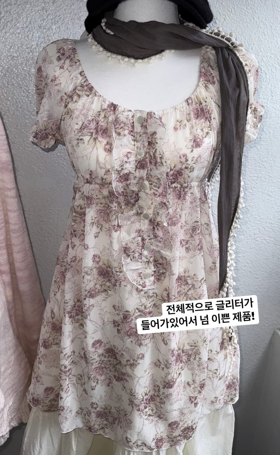 일본 빈티지 플라워 대장 퍼프 블라우스 원피스 상품이미지1