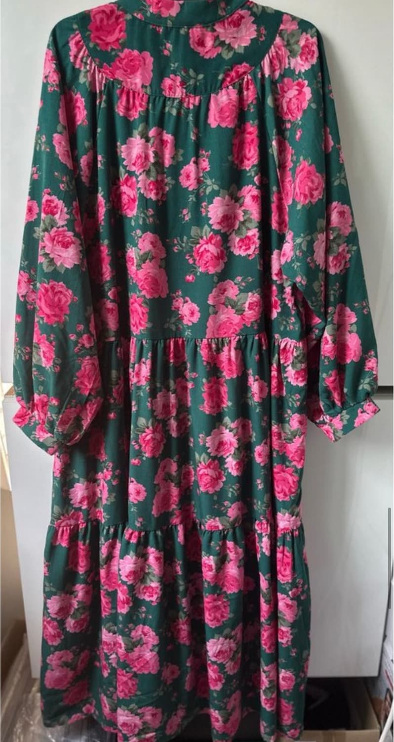 플라워 롱 원피스 그린 장미 패턴 상품이미지7