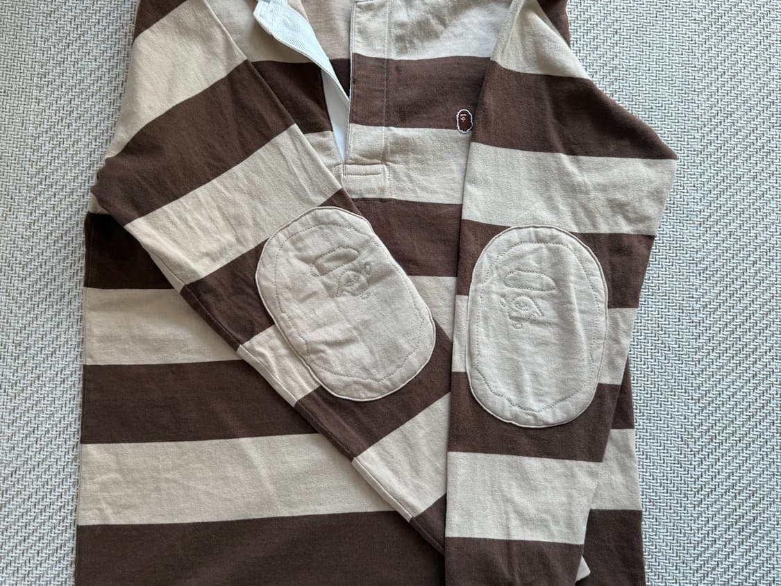 베이프 카라 럭비 스트라이프 롱슬리브 빅사루 브라운 모카 상품이미지4