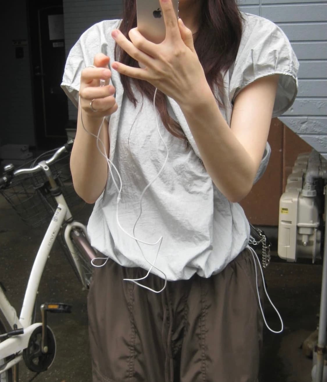 세이지블루 실키 블라우스 반팔 블라우스 나일론 바지 상품이미지2