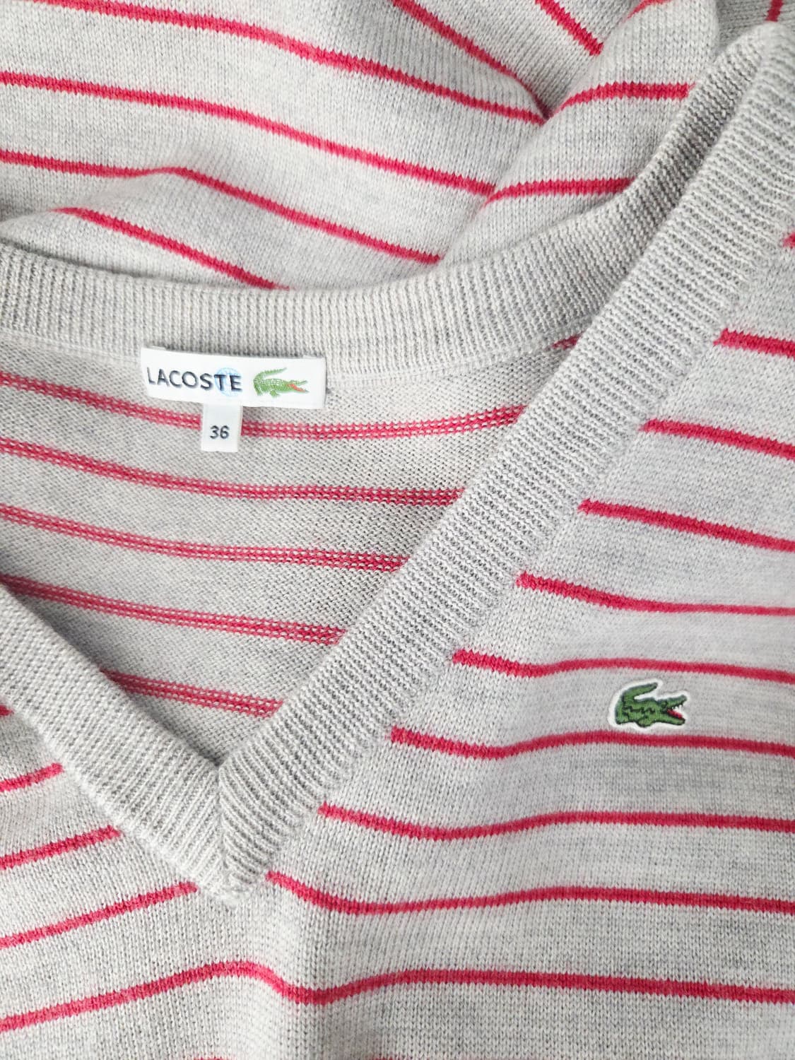 라코스테 브이넥 스트라이프 울 롱 니트/원피스 상품이미지6