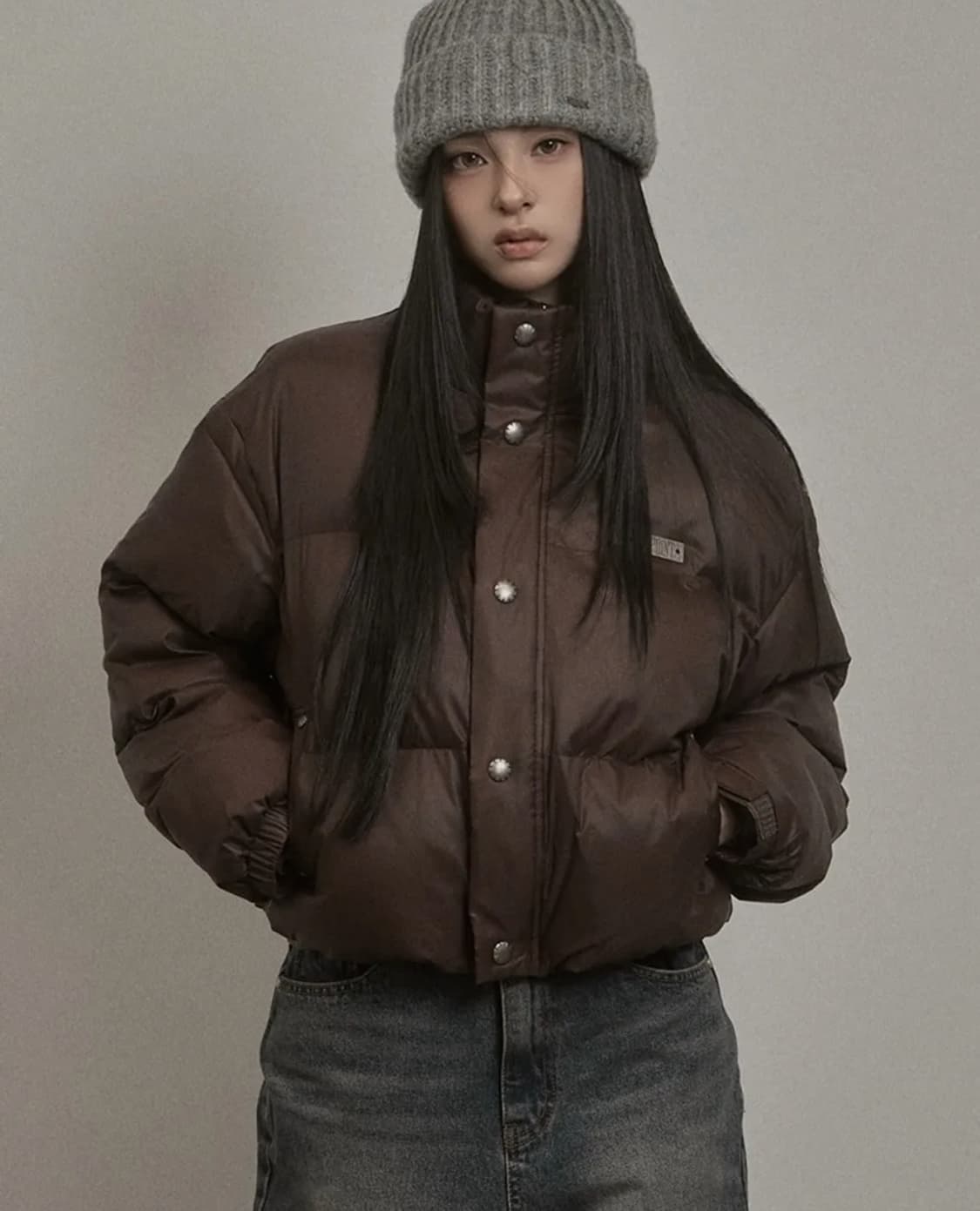카키포인트 스터드 패딩 (브라운) 상품이미지1