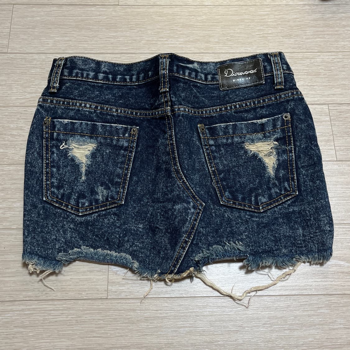 빈티지 디스트로이드 워싱 데미지 데님 로우라이즈 미니스커트 상품이미지2