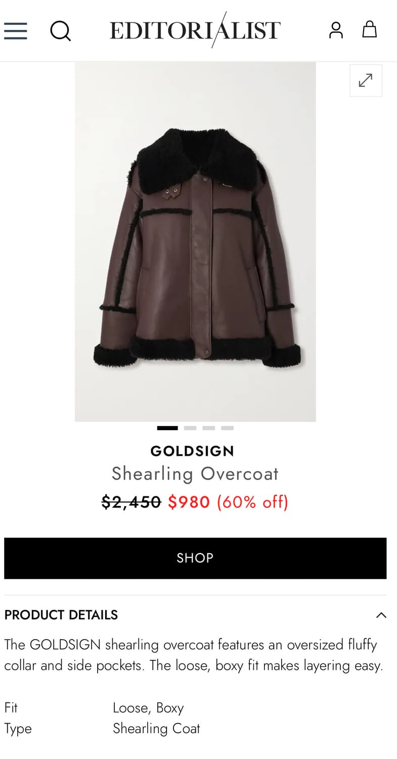 브라운 양가죽 시어링 코트(새상품) 상품이미지4