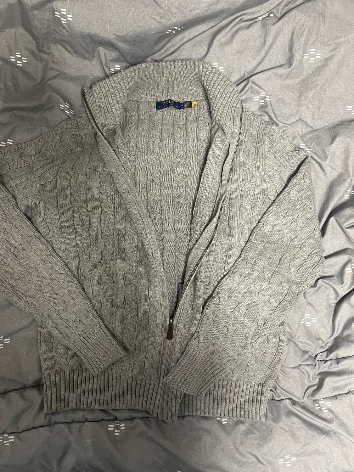 폴로 케이블 니트 집업 그레이 M 상품이미지3