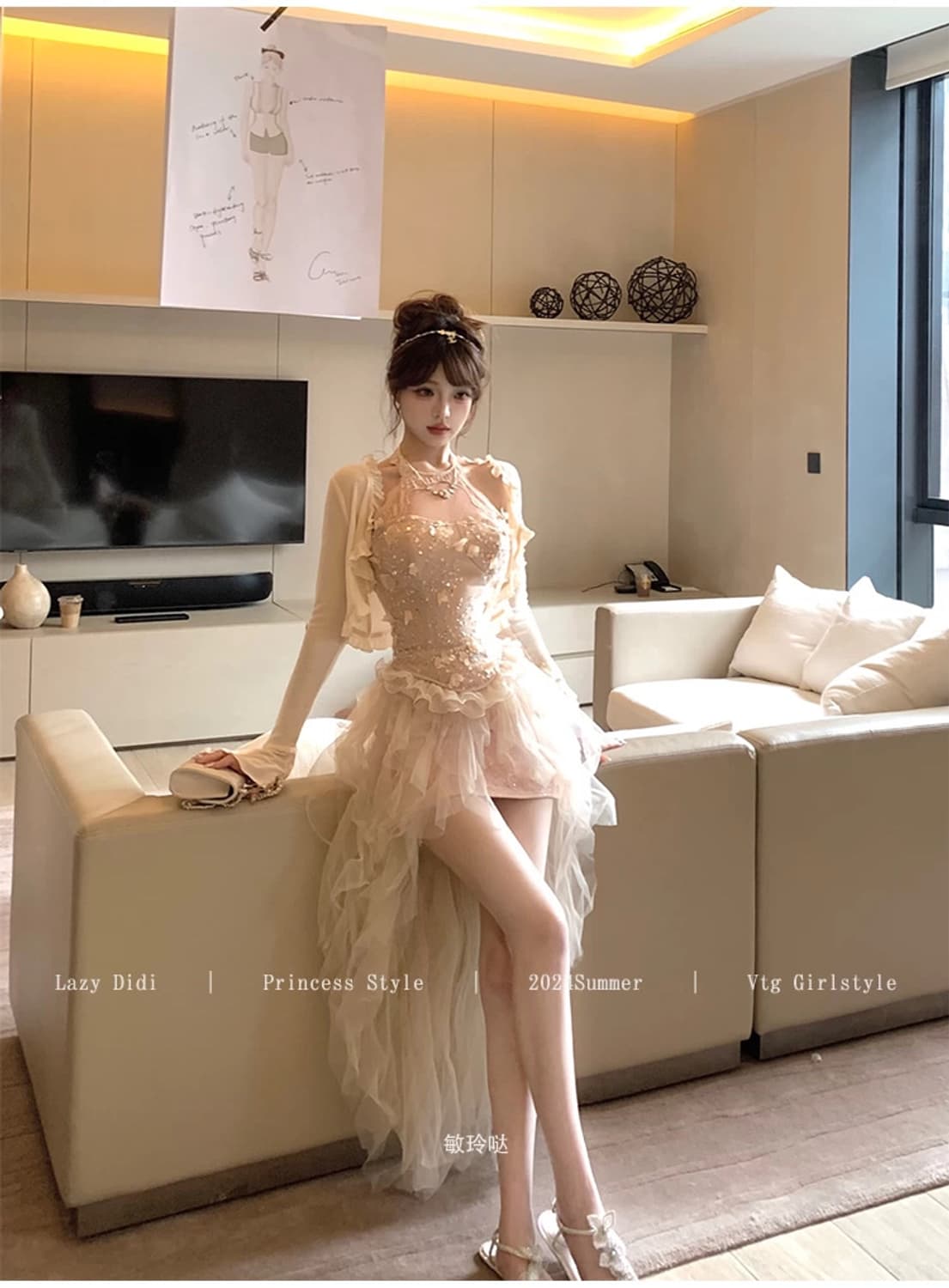 Lady DiDi 플로러 드레이프 홀터넥 스커트 셋업 M 상품이미지5