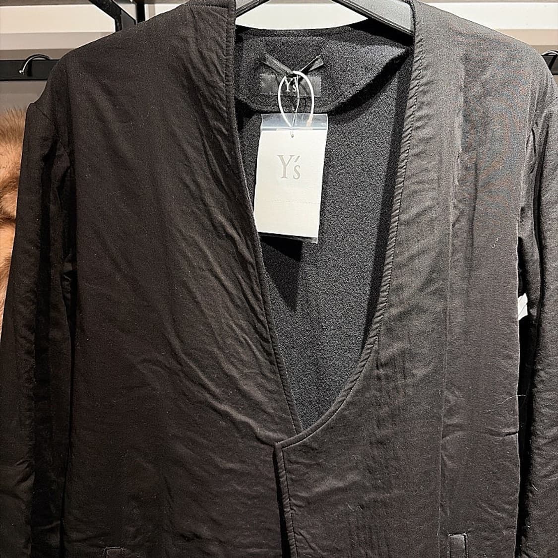 (정품/새상품) 요지 야마모토 여성 블랙 코튼 울 노카라 비대칭 코트 상품이미지2