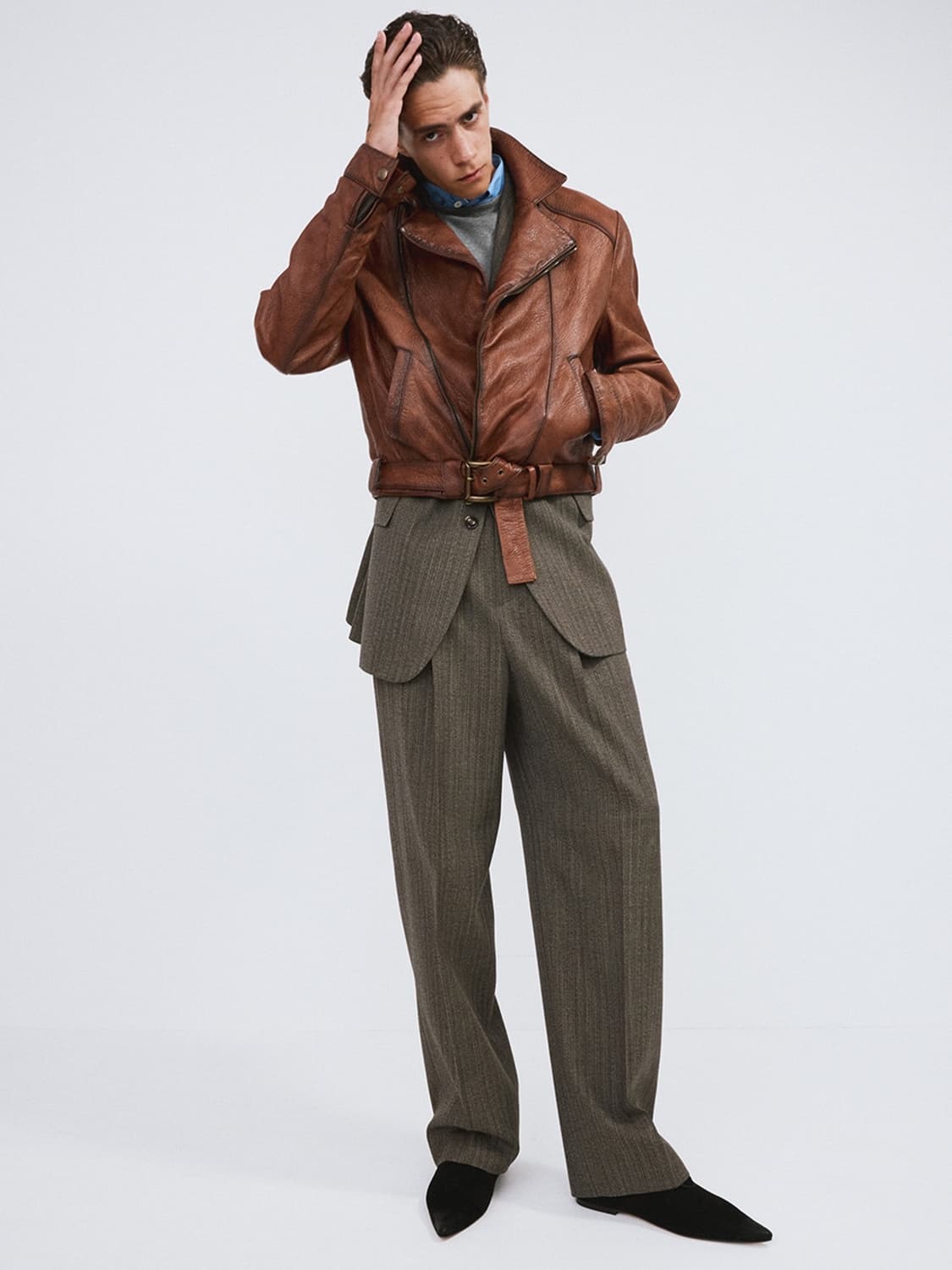 [새상품] 렉토 26SS 빈티지 이펙트 레더 바이커 점퍼 자켓 꼬냑 상품이미지3