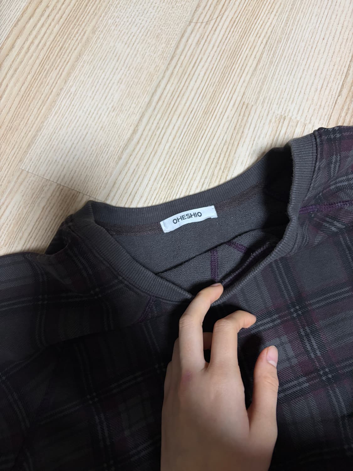 CHECK SHORT SLEEVES SWEATSHIRT, CHARCOAL 상품이미지4