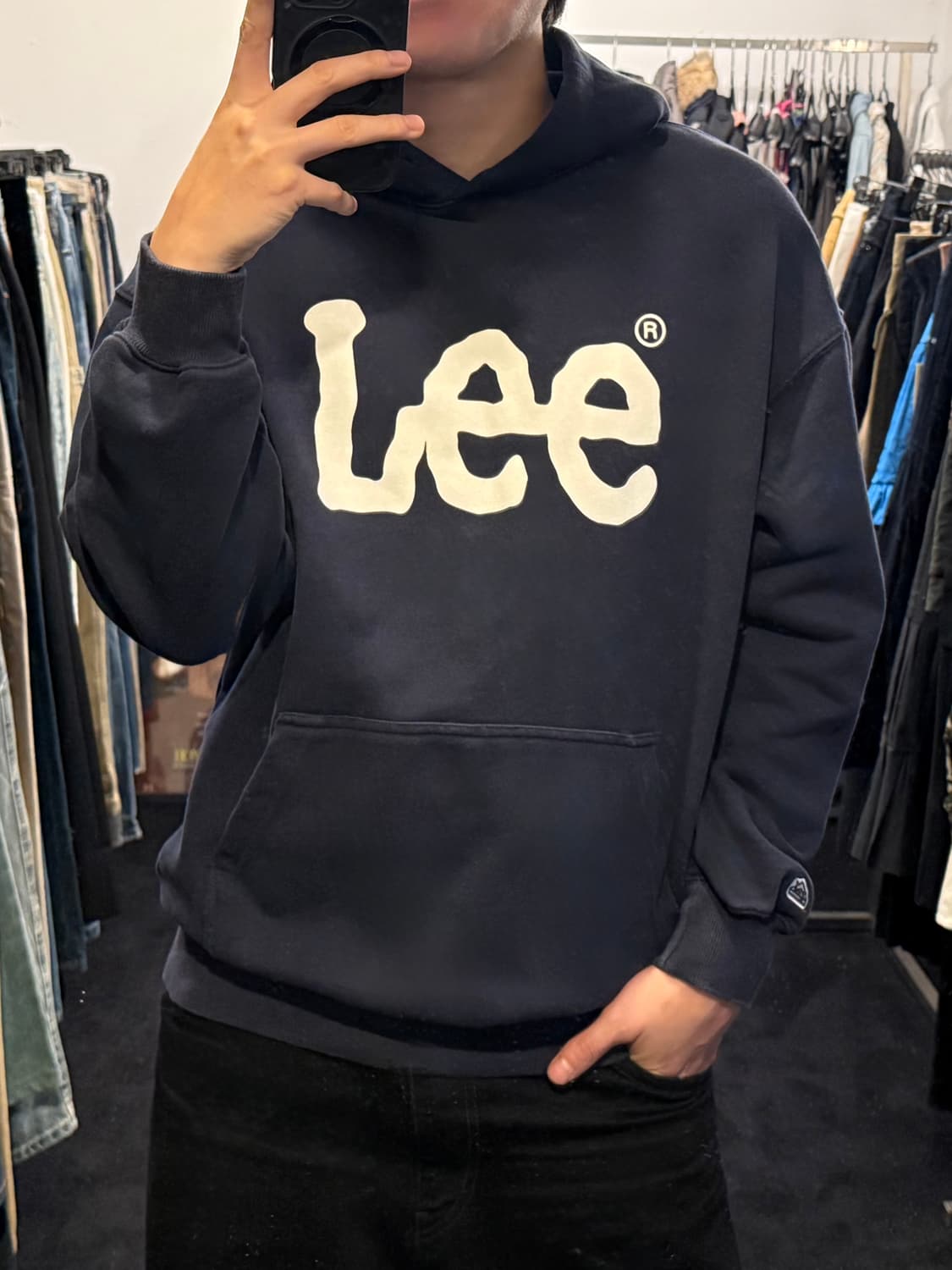 Lee 리 후드 후디 스웻 티셔츠 남색 네이비 프린팅 로고 워크 S 스몰 상품이미지1