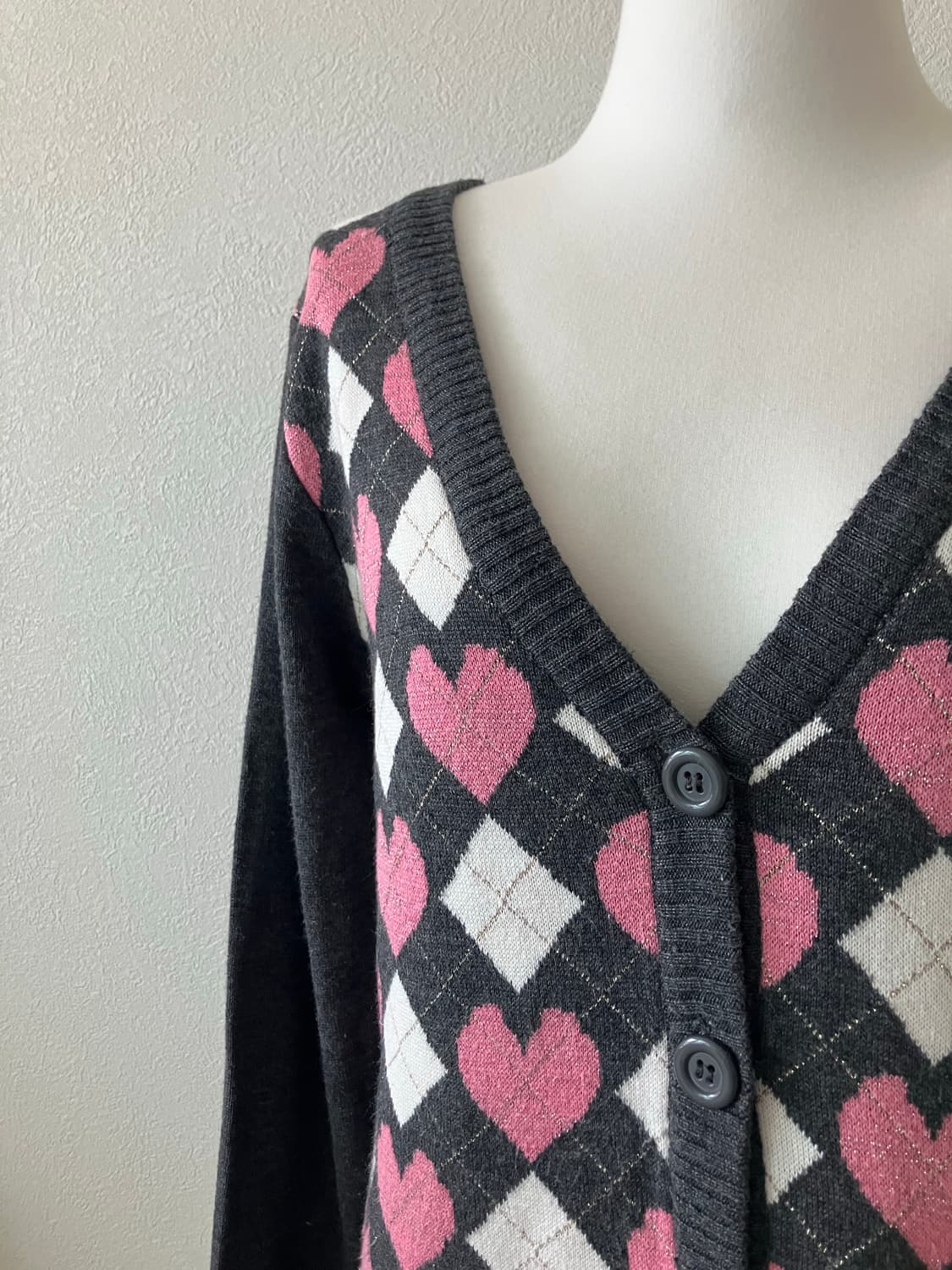 CLEF DE SOL 하트 아가일 가디건 일본빈티지 멘헤라 갸루 지뢰계 상품이미지3