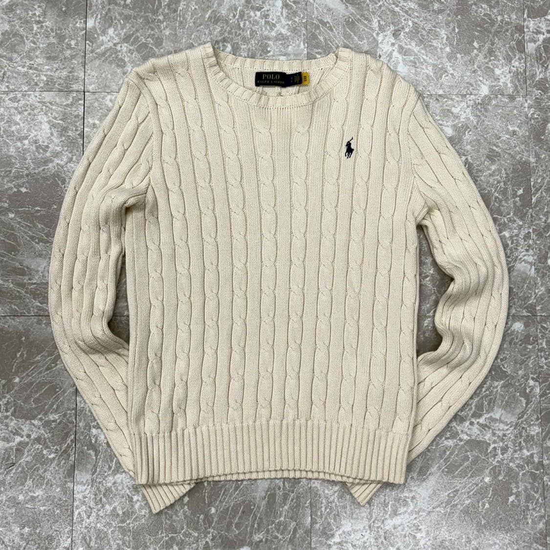 *최신형 폴로 랄프로렌 큐알택 아이보리 핀터깔 케이블 크루넥 걸즈 니트( 상품이미지3