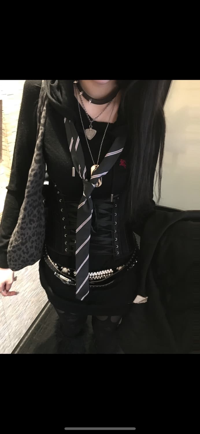 버버리 코르셋 딱붙 그런지 펑크 후드 프린팅 원피스 롱슬리브 상품이미지2