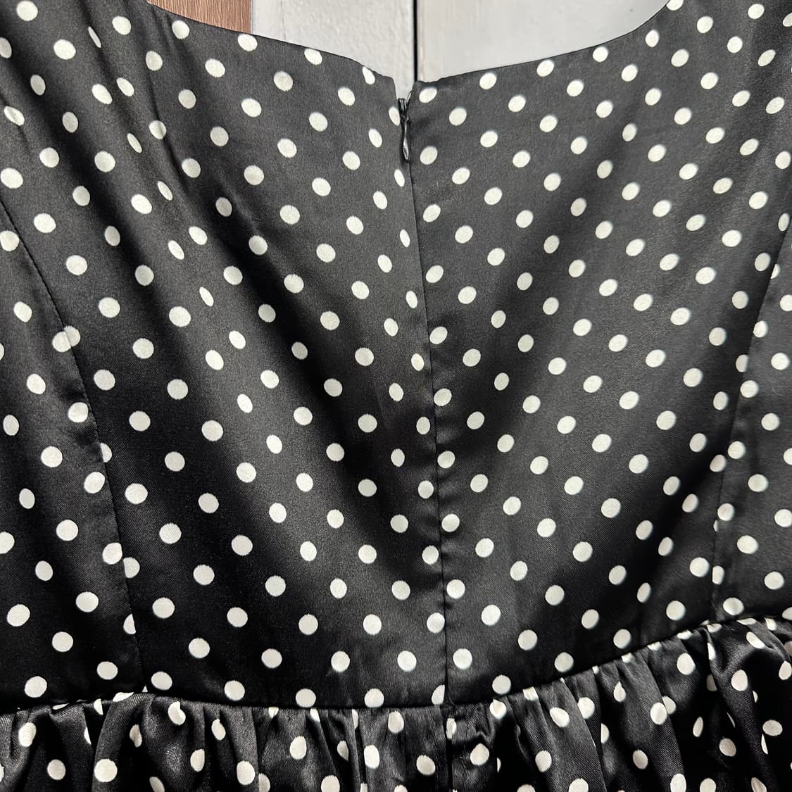 Barbie, Black Satin Dot Frill Midi Dress 상품이미지6