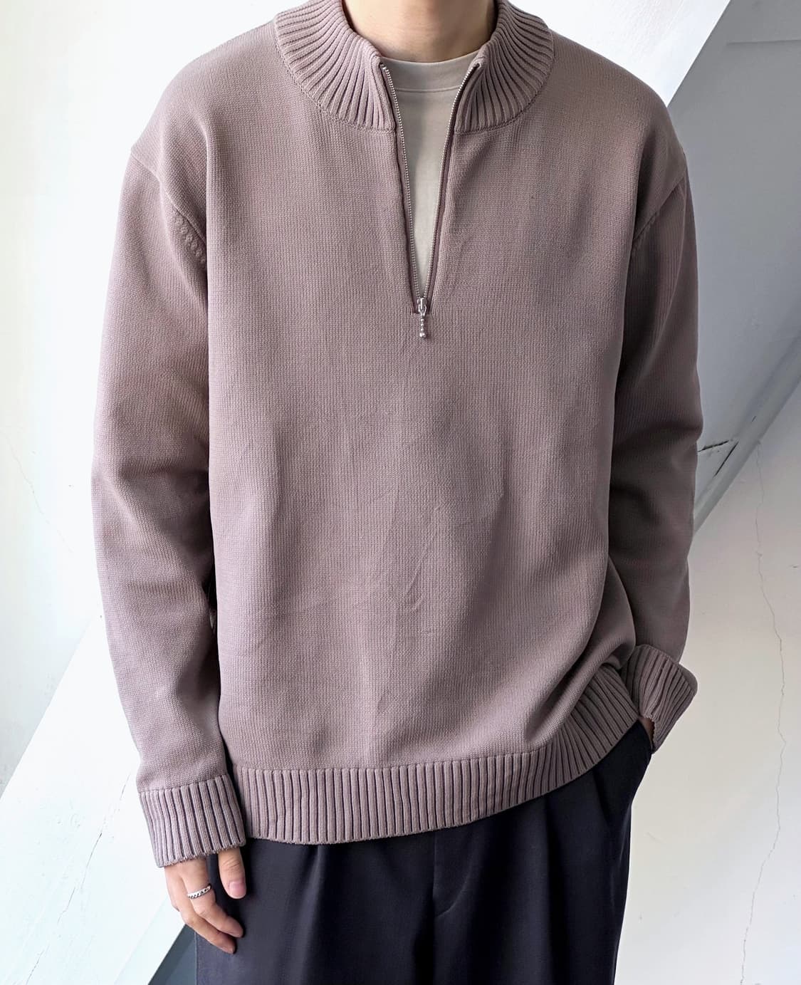 Dry fabric design zip knit P/O 상품이미지8