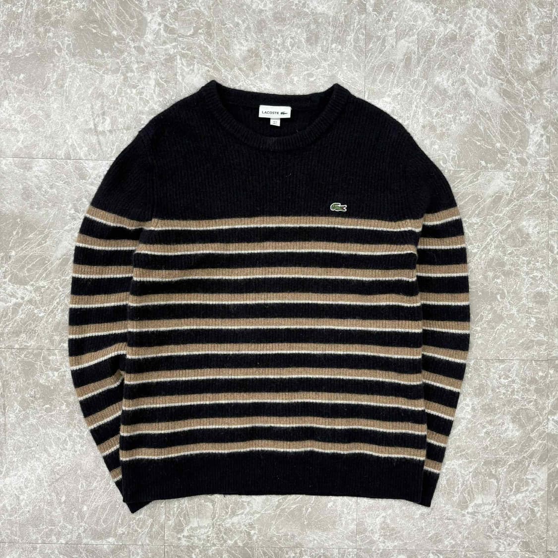 라코스테 스트라이프 울100% 핀터깔 크루넥 니트(100) 상품이미지2