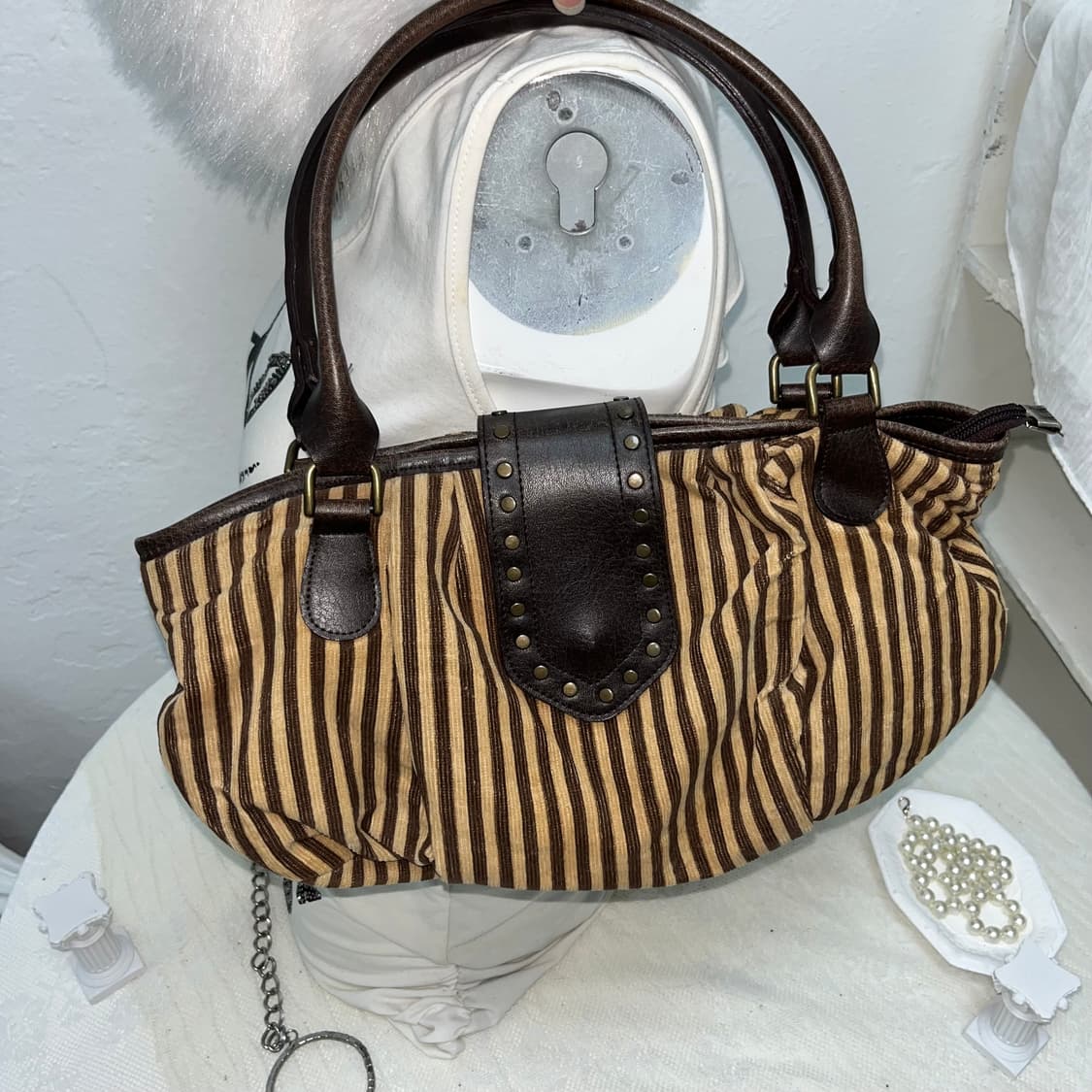 빈티지 브라운 스트라이프 숄더백 상품이미지1