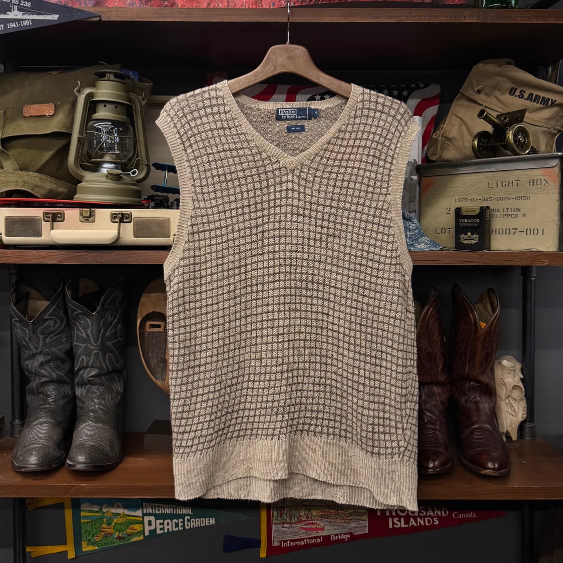 90s 폴로 랄프로렌 윈도우 체크 패턴 클래식 린넨 니트 베스트 N250 상품이미지1