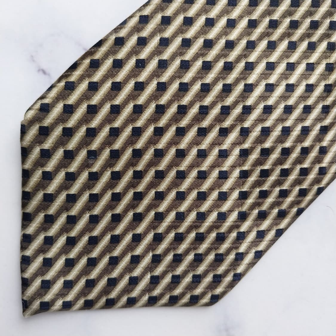 피에르 발망 실크 브라운 기하 패턴 넥타이 9.8cm A+등급 K2574 상품이미지7