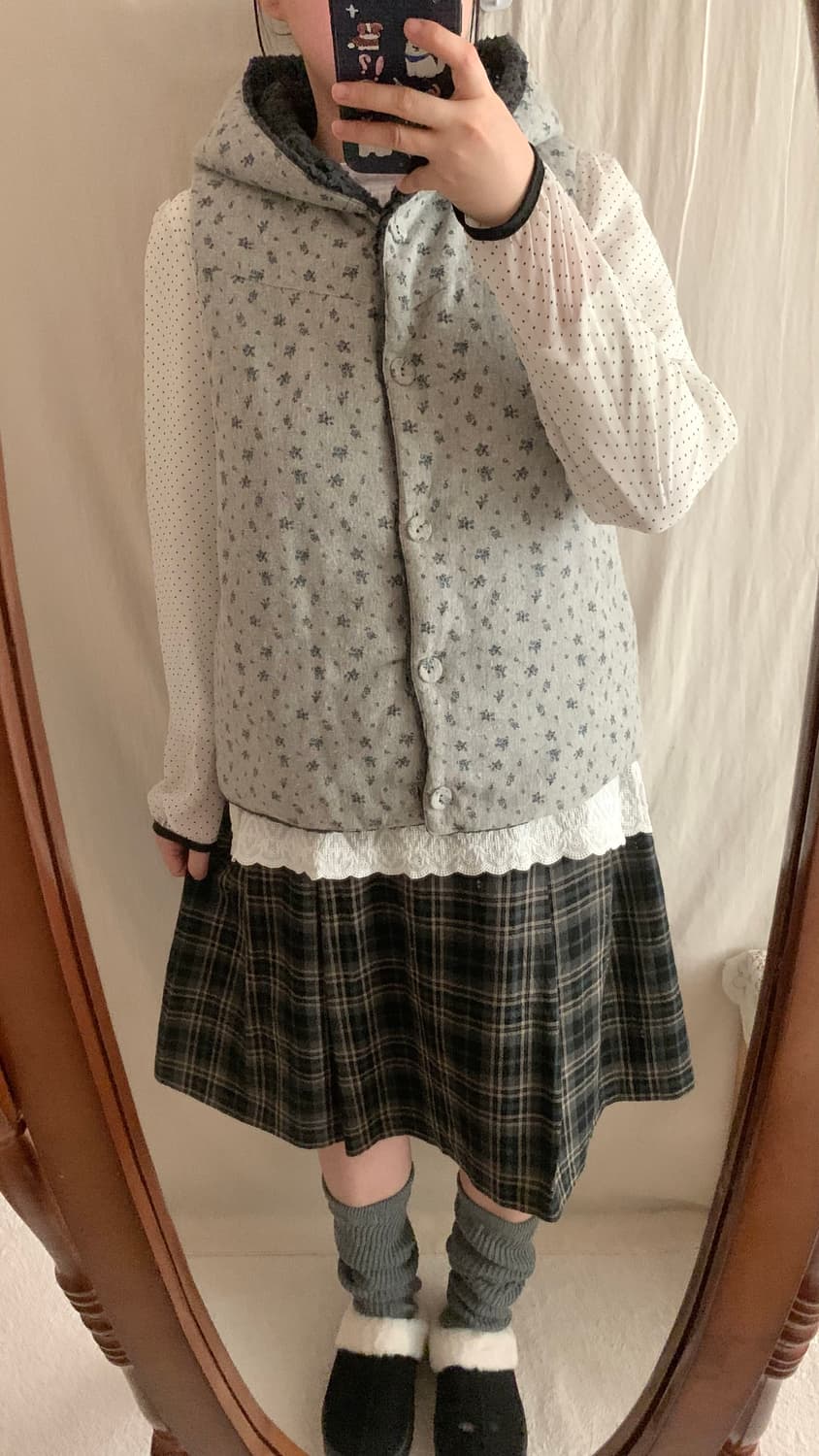 잔꽃 양털 후드 조끼 상품이미지1