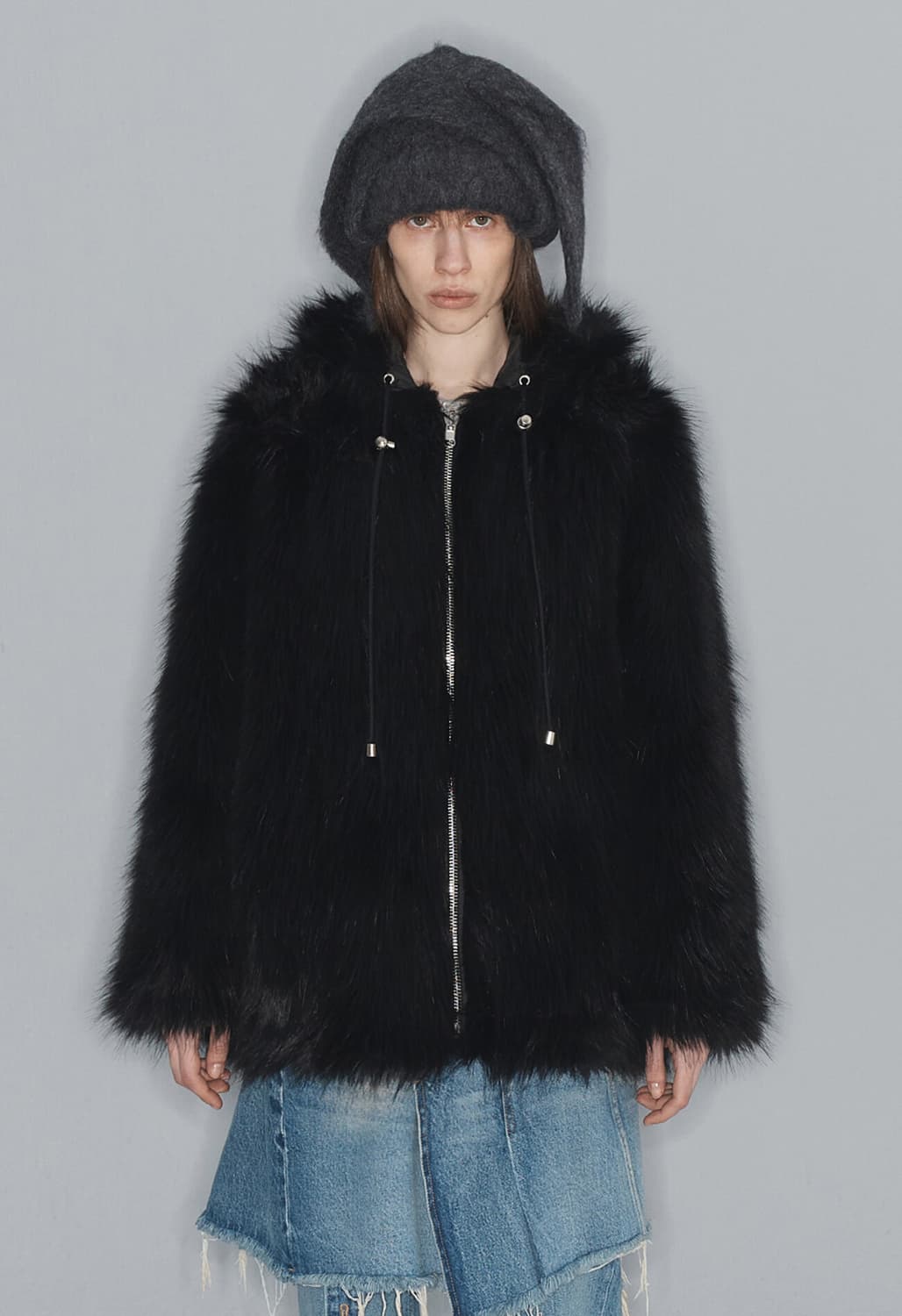 REVERSIBLE FAUX FUR HOOD JACKET, BLACK 상품이미지3
